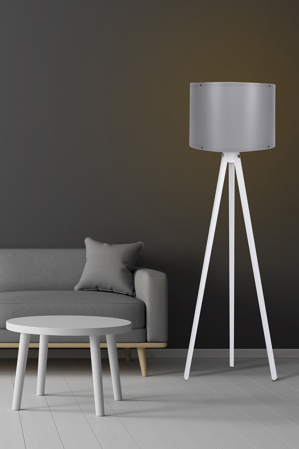 Entdecken Sie die elegante Stehlampe 106 von Opviq in Grau und Weiß. Ideal für jeden Raum, vereint sie modernes Design mit skandinavischem Charme.