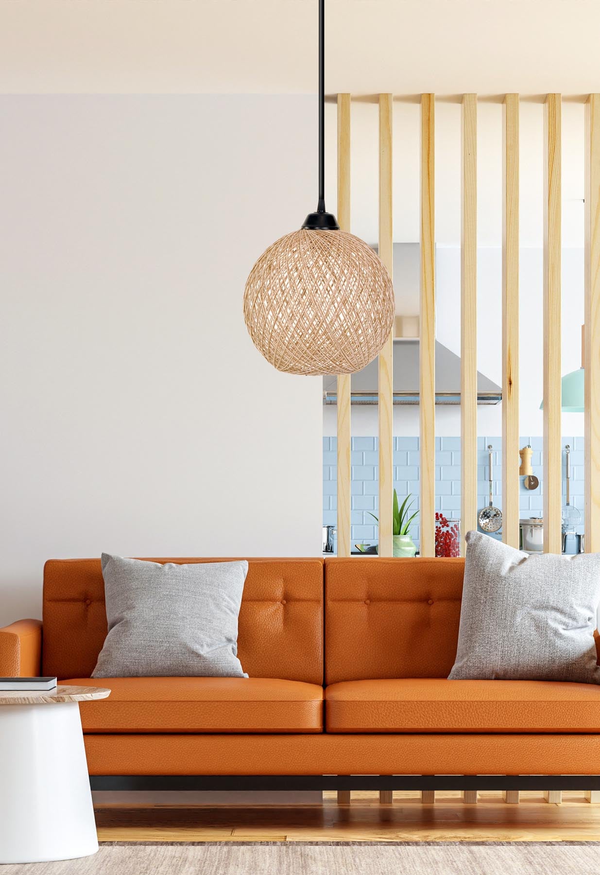 Entdecken Sie die handgefertigte Pendelleuchte 190 in Weiß und Braun von Opviq. Ein stilvolles Highlight für Ihr Zuhause, das Wärme und Eleganz ausstrahlt.