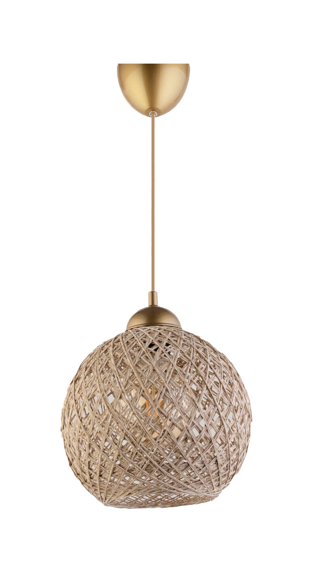 Entdecken Sie die einzigartige Pendelleuchte 190 von Opviq. Ihr stilvolles Jute-Design in Braun und Weiß bringt Wärme und Boho-Charme in Ihr Zuhause.