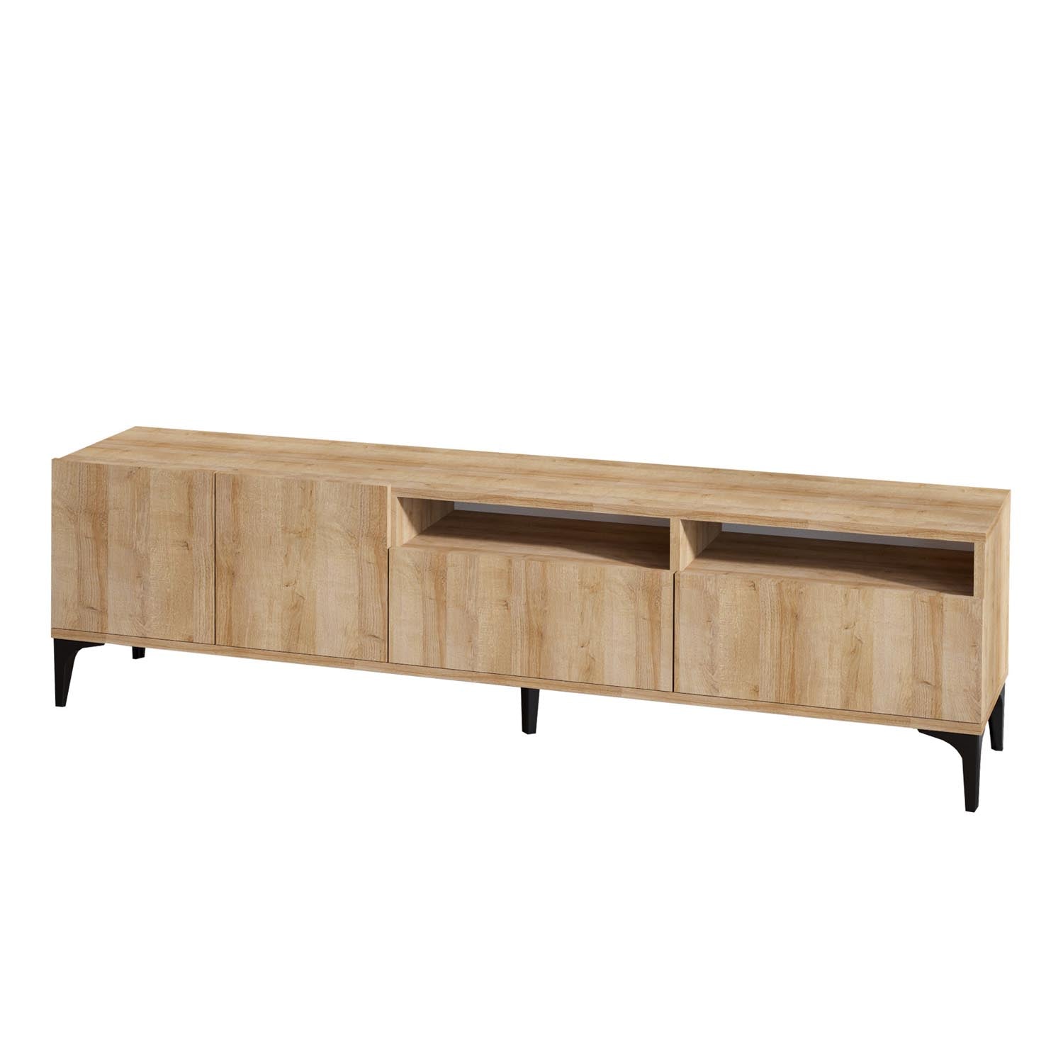 Gestalten Sie Ihr Wohnzimmer neu mit dem Ross Sideboard von Hanah Home in Eiche – eine elegante Kombination aus Stil und funktionalem Stauraum.