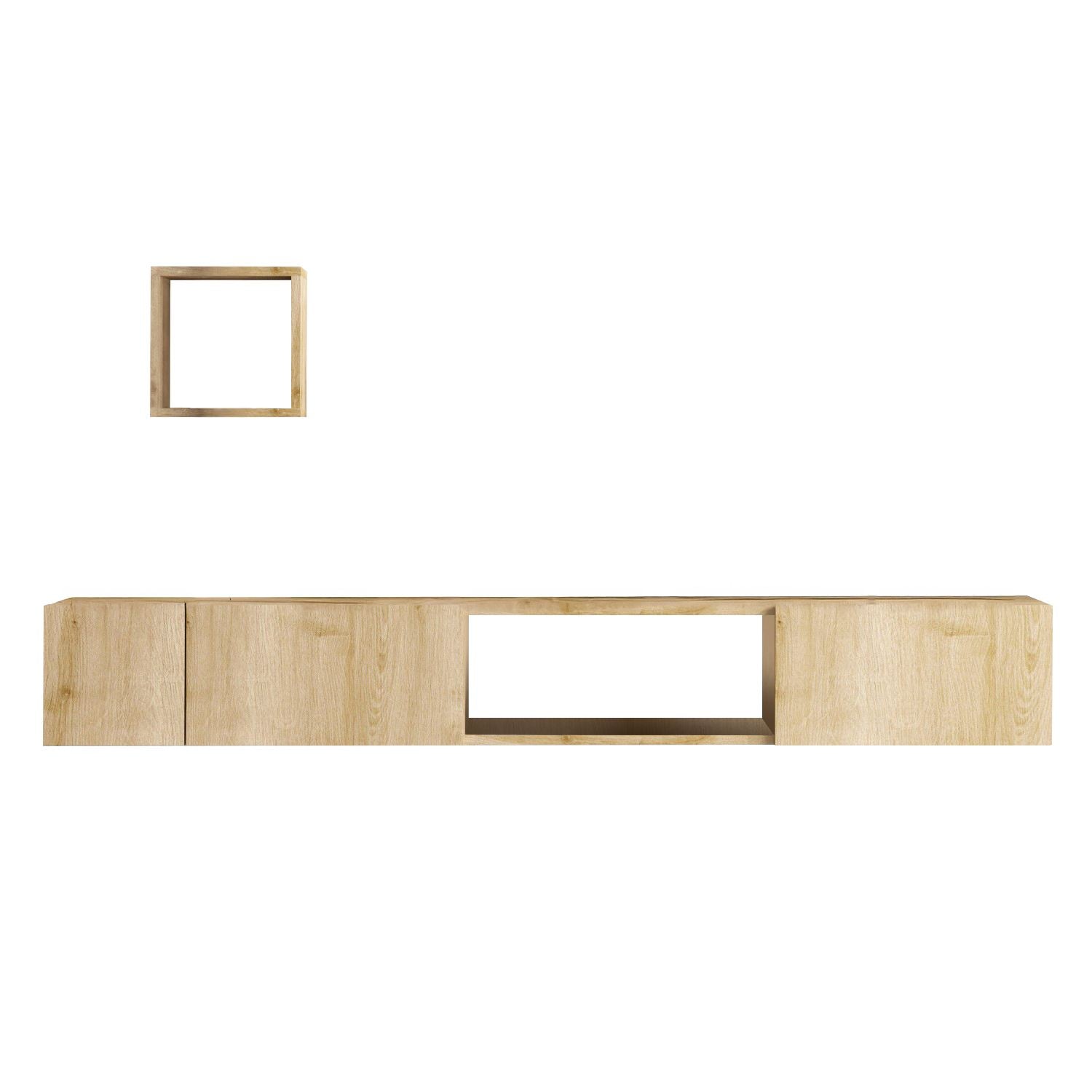 Gestalten Sie Ihr Wohnzimmer neu mit dem eleganten Avior TV-Möbel in Saphir-Eiche von Hanah Home, das Funktionalität und zeitloses Design vereint.