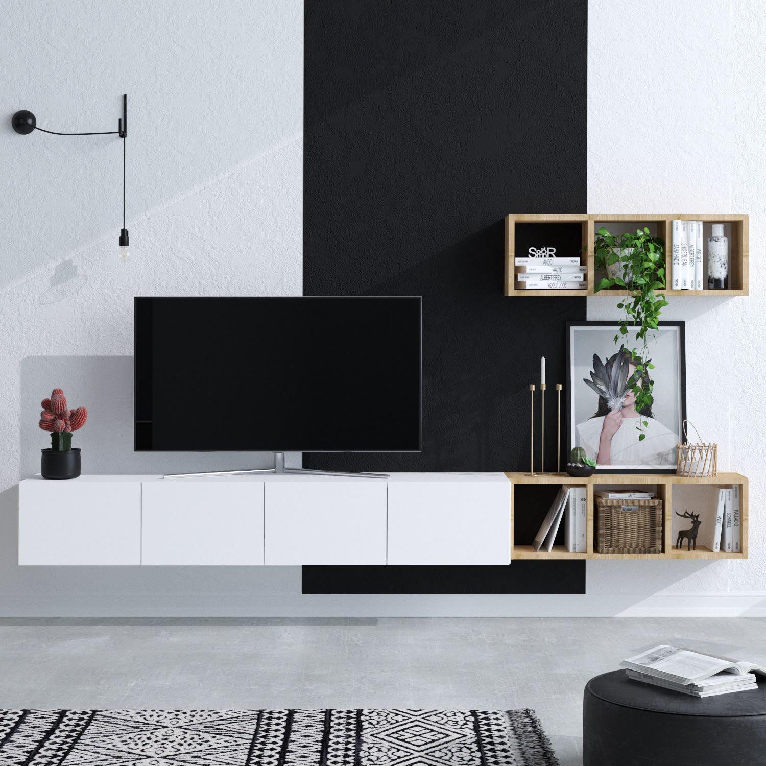 Entdecken Sie das stilvolle Pıa TV-Möbel in Weiß-Eiche von Hanah Home. Elegantes Design, großer Stauraum und langlebige Qualität für Ihr Wohnzimmer.