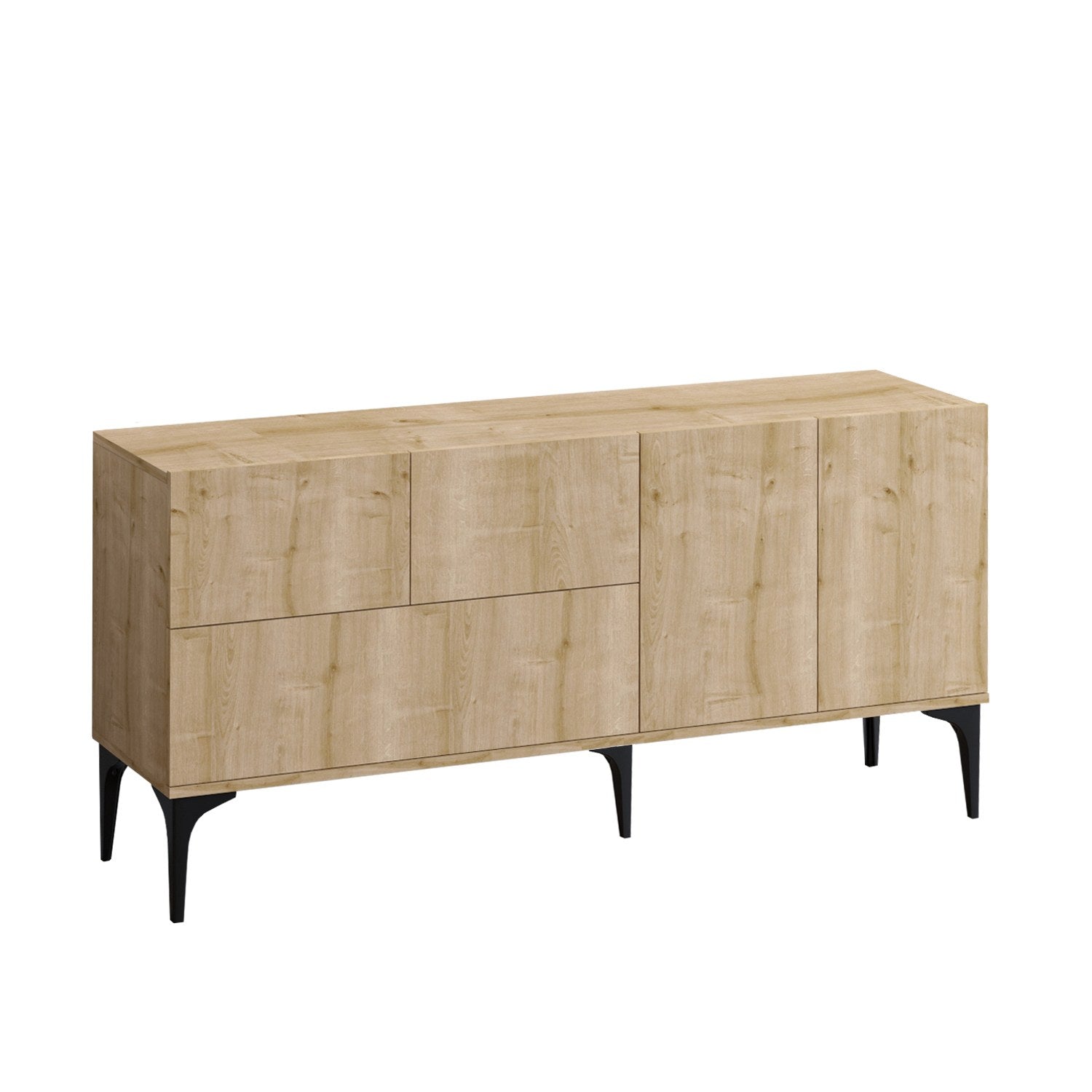 Entdecken Sie das Tress High-Sideboard von Hanah Home in Eiche Schwarz – ein stilvolles Möbelstück, das Ihren Raum mit Eleganz und praktischen Stauraum bereichert.