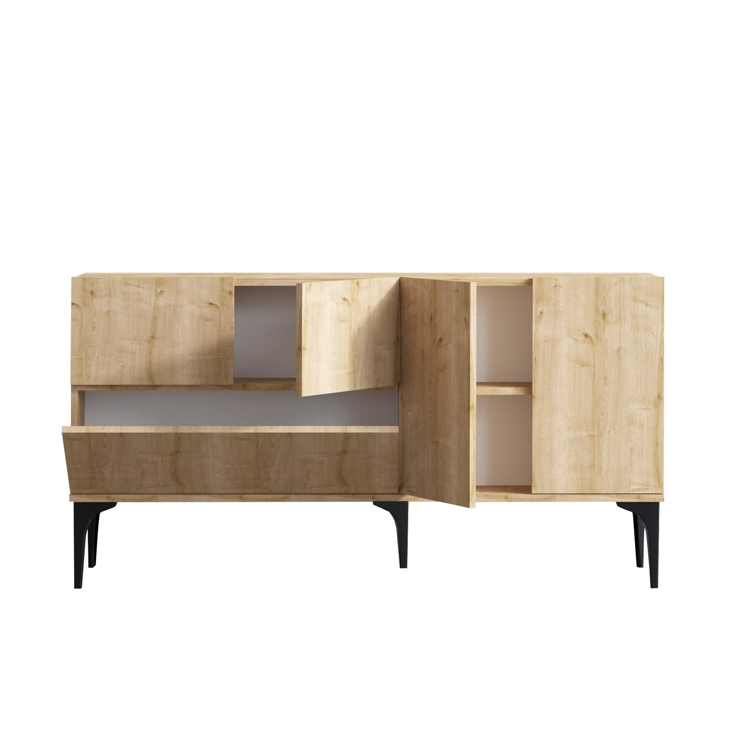 Erleben Sie das Tress High-Sideboard von Hanah Home in Eiche Schwarz – ein elegantes Möbelstück, das Stil und Funktionalität vereint und jeden Raum aufwertet.