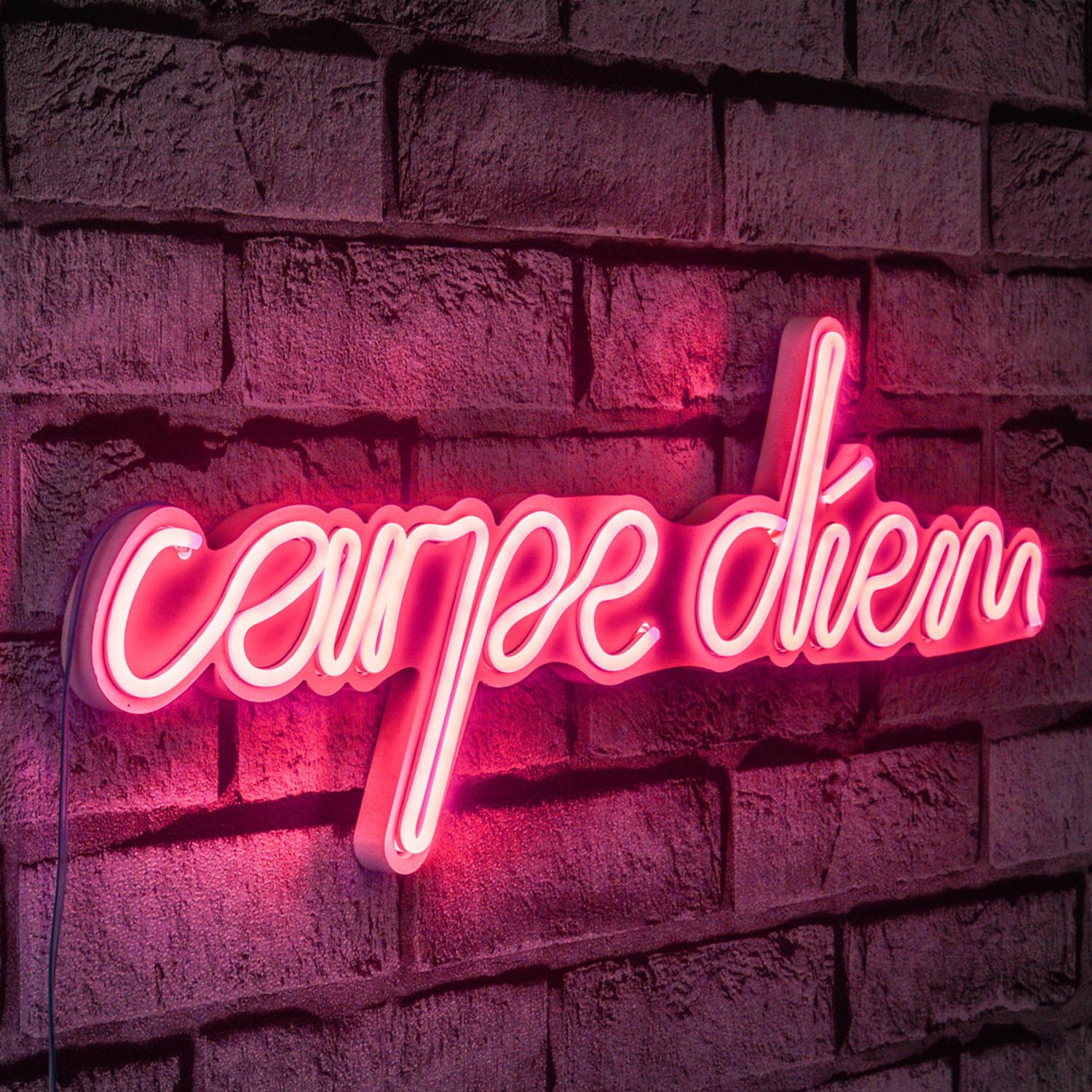 Entdecken Sie die Carpe Diem Wandleuchte in Rosa von Wallity – ein flexibles Neonlicht, das jeden Raum in ein kreatives Ambiente verwandelt.