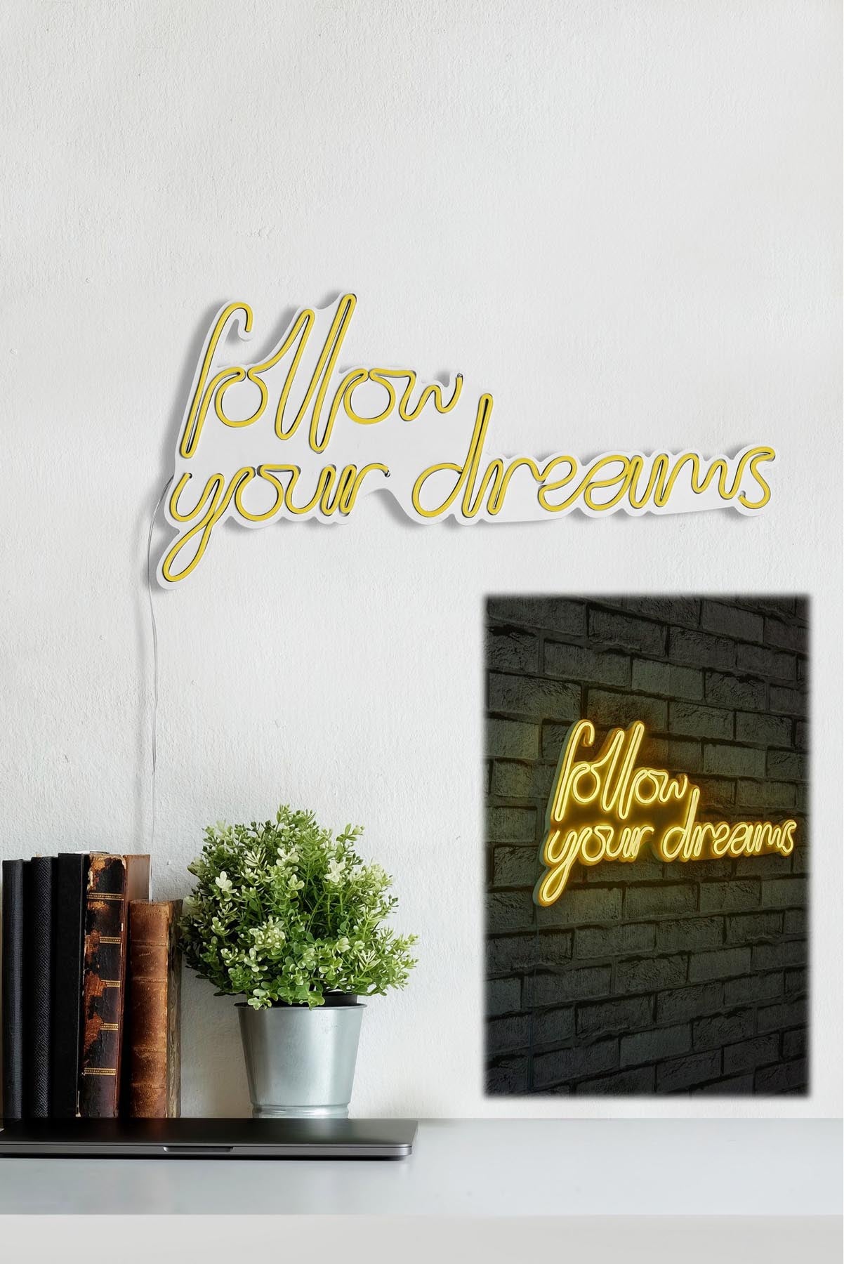 Erleben Sie die Follow Your Dreams Wandleuchte in Gelb von Wallity – eine kreative LED-Beleuchtung, die Ihr Zuhause in eine entspannende Oase verwandelt.