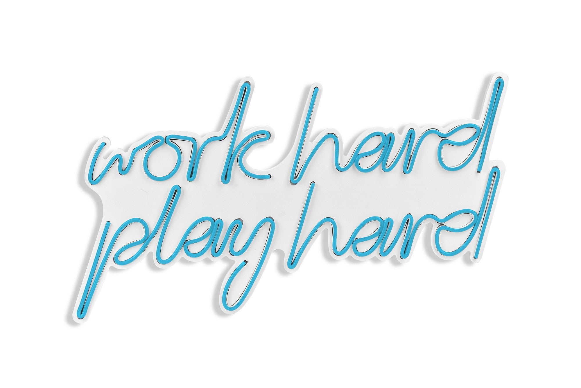 Erleben Sie die faszinierende Atmosphäre der Work Hard Play Hard Wandleuchte in Blau von Wallity. Flexibel, wasserfest und kinderleicht zu montieren!