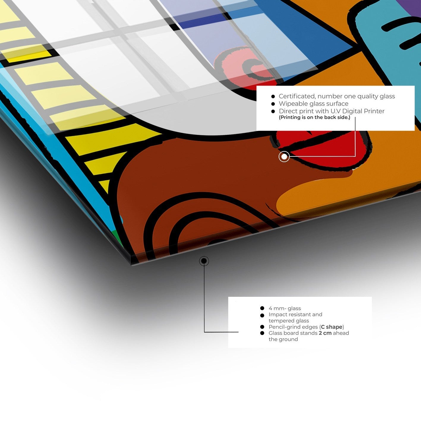 Entdecken Sie die fesselnde Schönheit des CAM4011_7070 von Wallity. Dieses mehrfarbige Hartglasbild verwandelt jeden Raum in ein elegantes Kunstwerk.