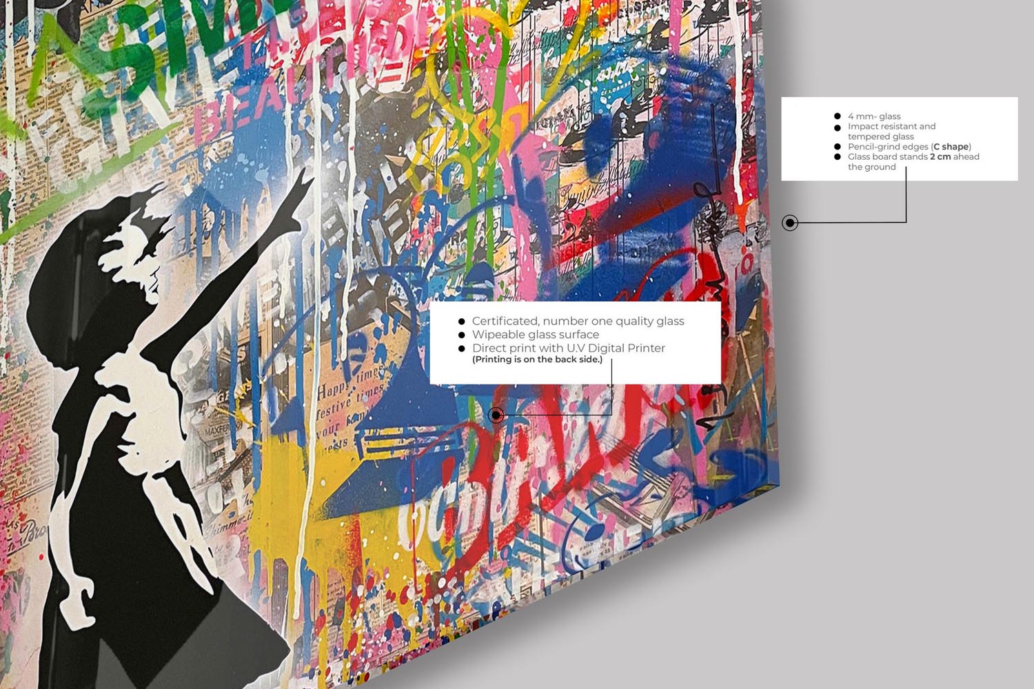 Verleihen Sie Ihrem Zuhause mit dem CAM4124_5050 von Wallity einen Hauch von Eleganz – ein mehrfarbiges, langlebiges Kunstwerk aus gehärtetem Glas.