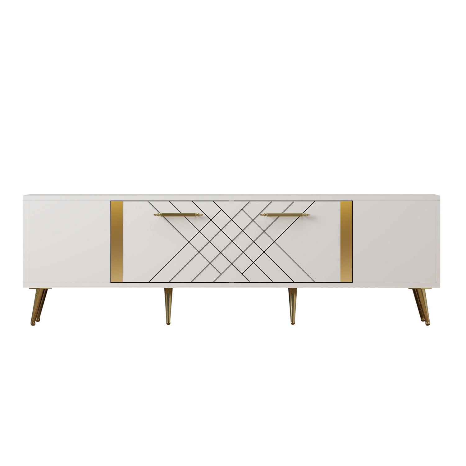 Verleihen Sie Ihrem Wohnraum mit dem Detas Sideboard von Hanah Home in Weiß und Gold einen Hauch von Luxus. Modernes Design und praktischer Stauraum vereinen sich perfekt.