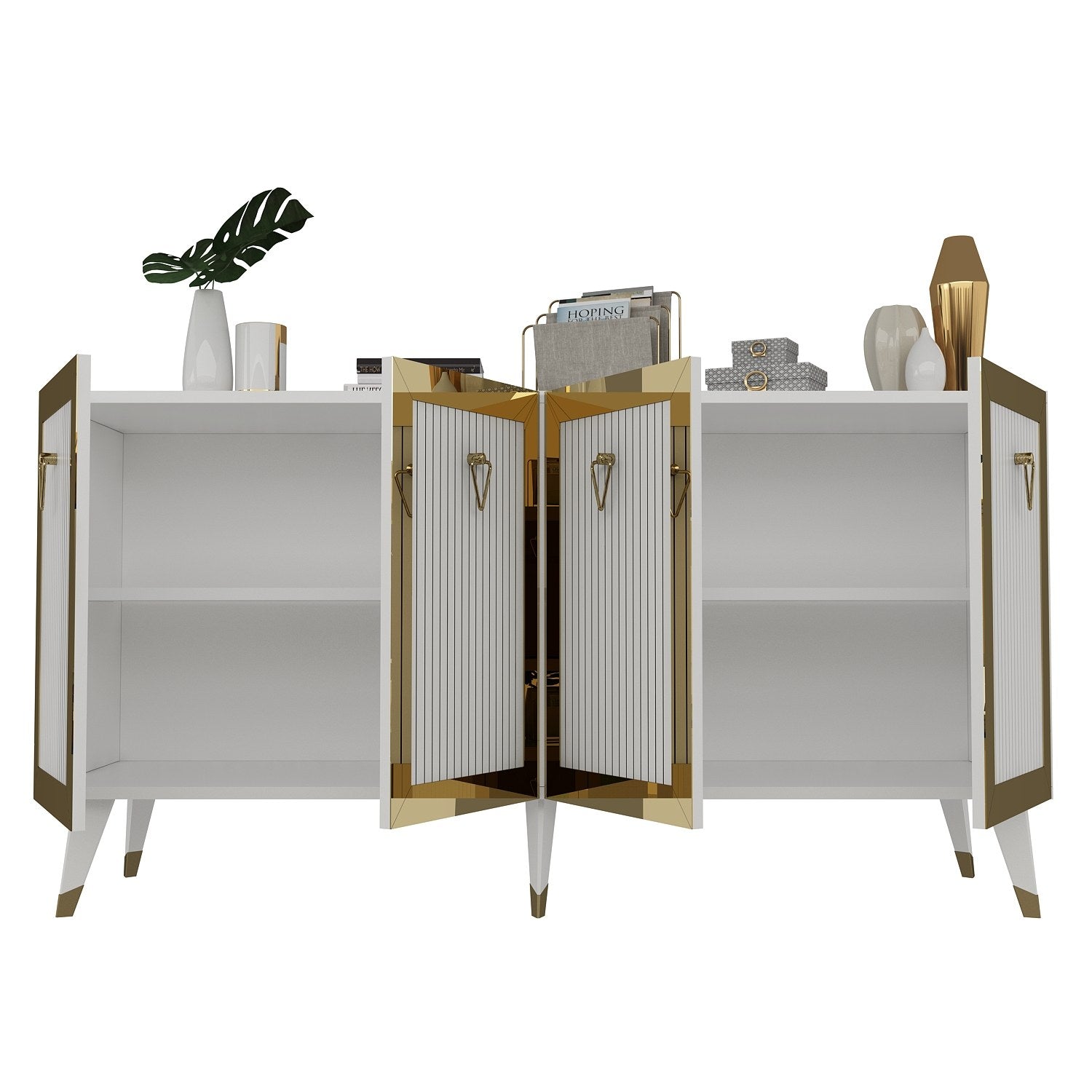 Bare - White, Gold in Weisses Gold präsentiert im Onlineshop von KAQTU Design AG. High-Sideboard ist von Hanah Home