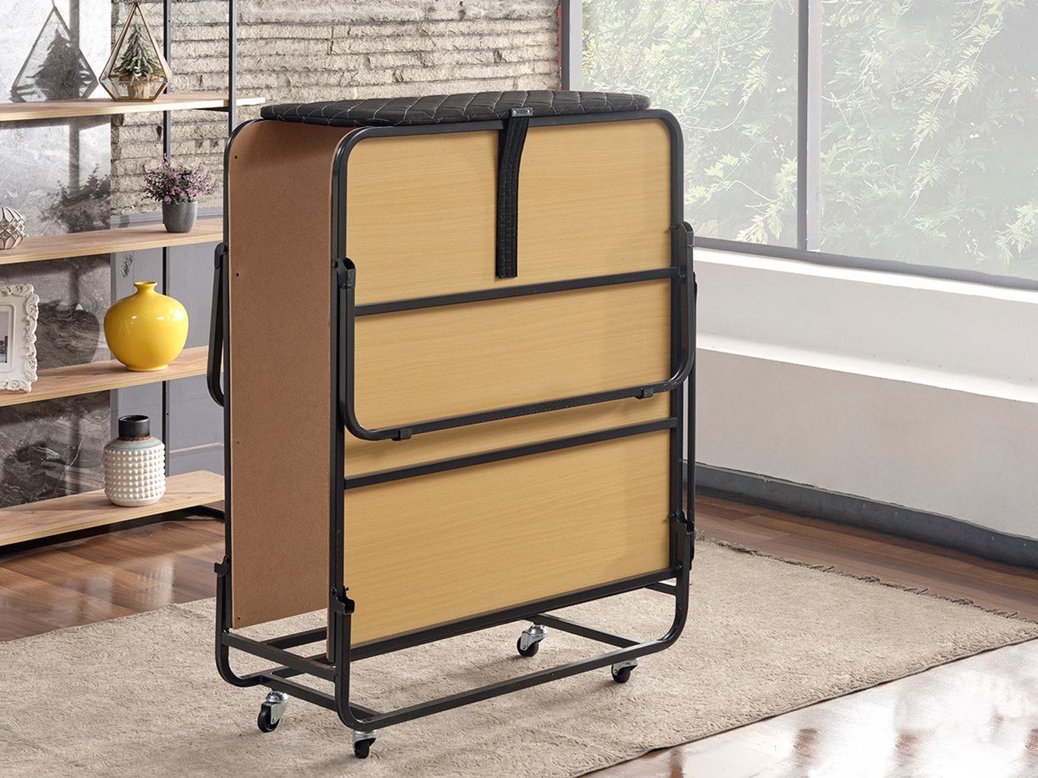 Erleben Sie das elegante XL Klappbett von Hanah Home in Weiß und Schwarz. Perfekt für Gäste und kleine Räume, vereint es Stil und Komfort.