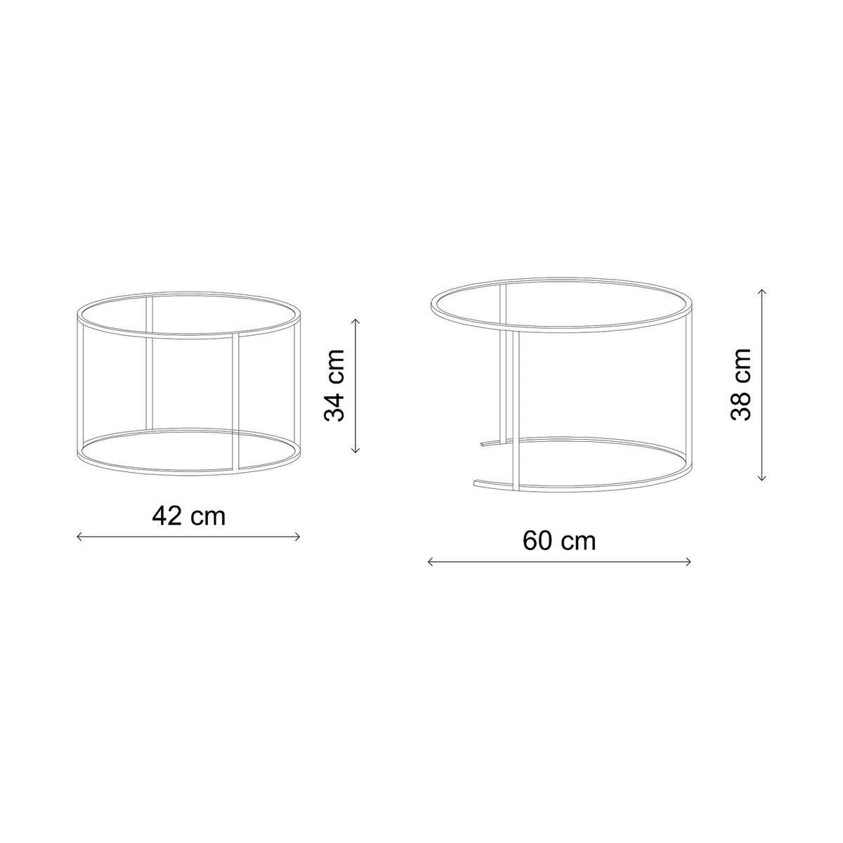 Zwei graue Couchtische aus gehärtetem Glas mit schlankem Metallgestell, unterschiedliche Grössen, nordisches Design, freistehend fotografiert.