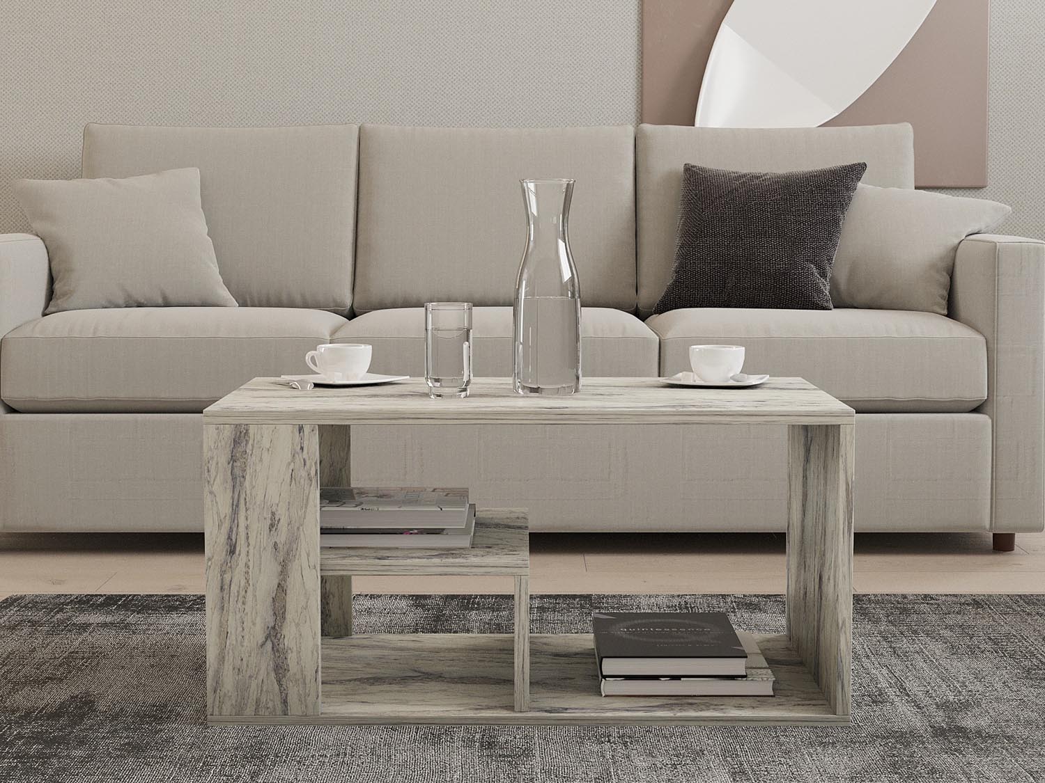 Erleben Sie den Eros Sofatisch aus Freesia-Marmor von Hanah Home – ein elegantes Design, das Stil und praktische Nutzung harmonisch verbindet.