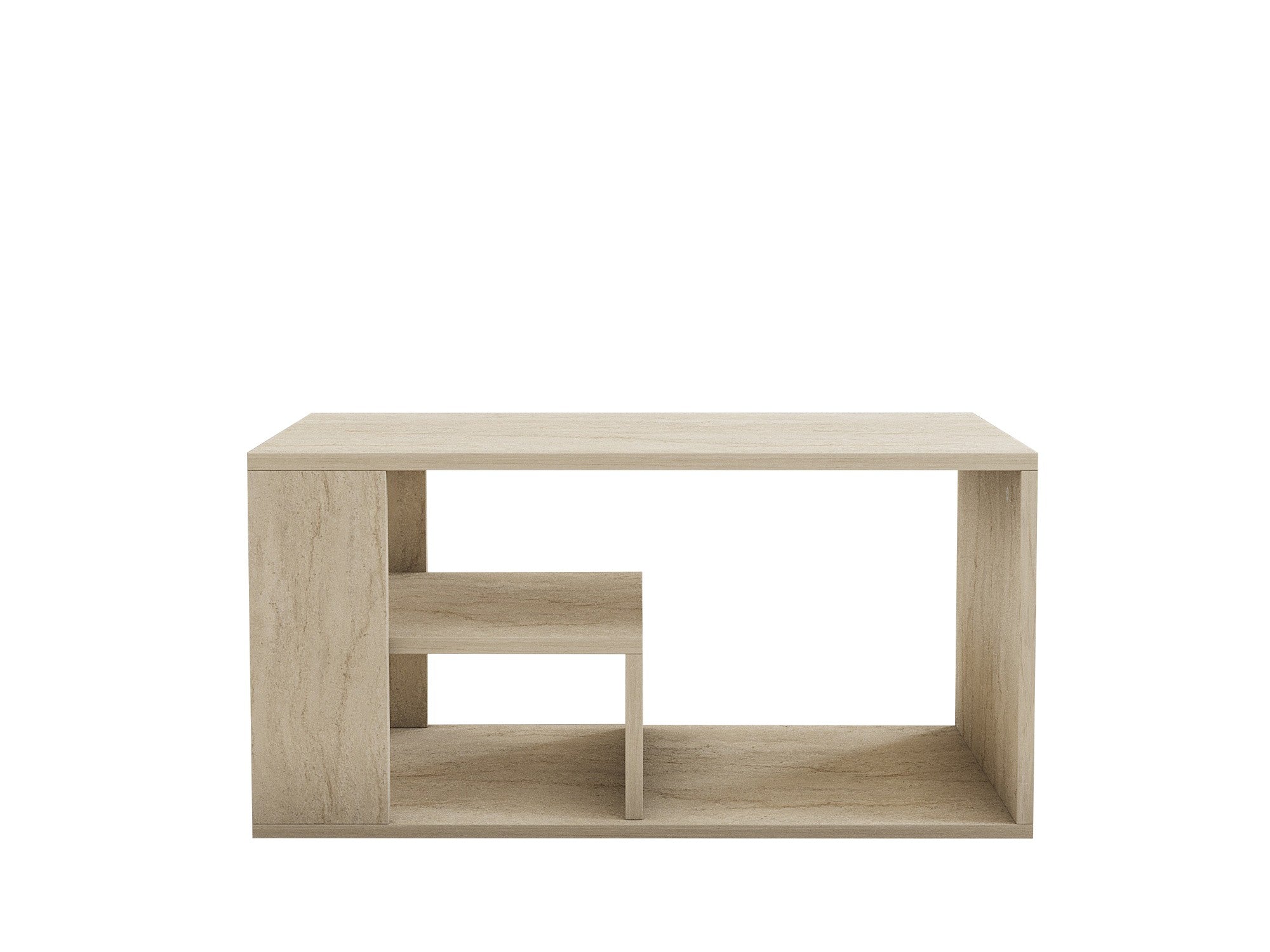 Verleihen Sie Ihrem Wohnraum mit dem eleganten Eros Travertin Couchtisch von Hanah Home einen Hauch von Luxus und Funktionalität.