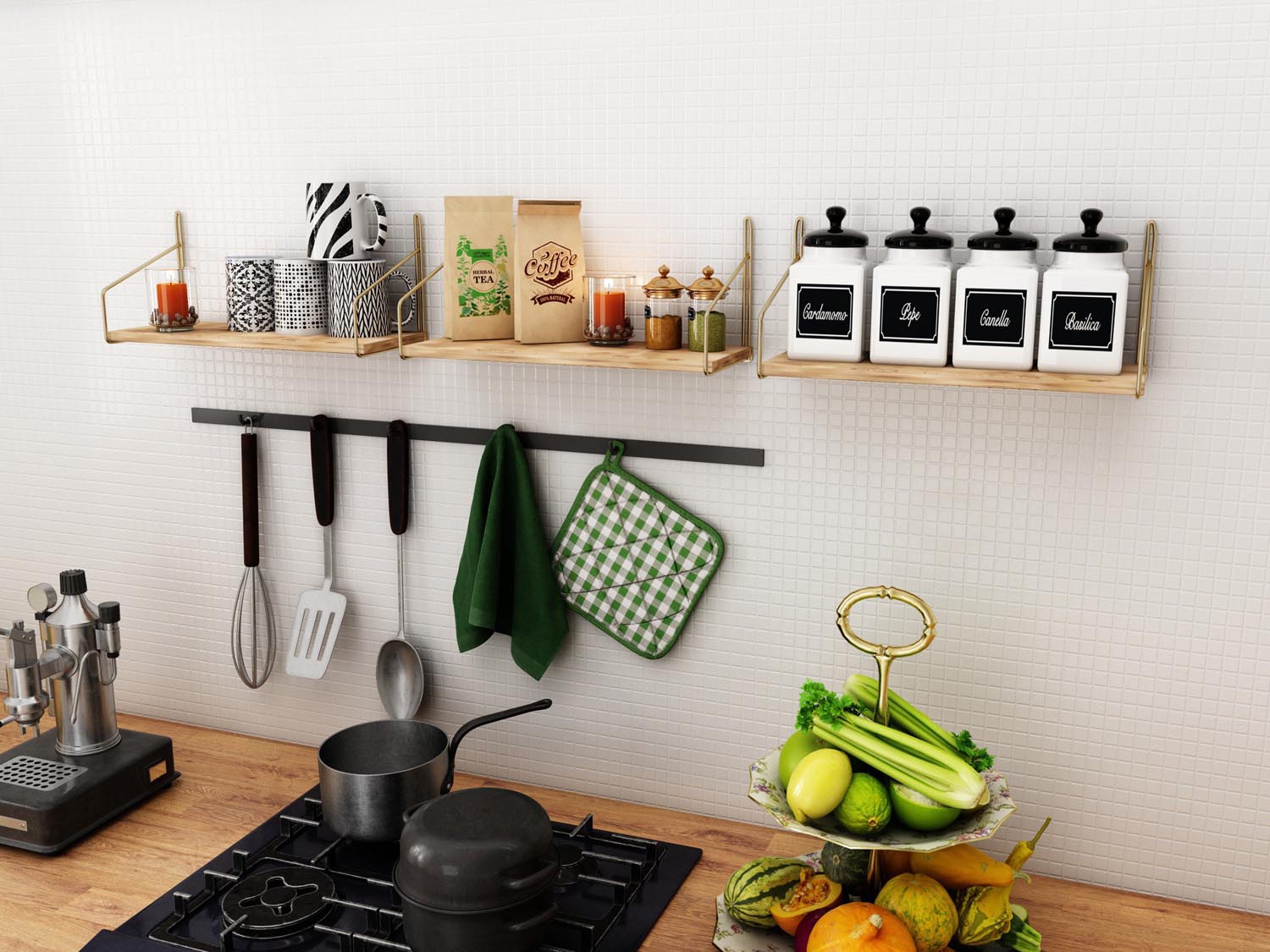 Entdecken Sie das stilvolle Wandregal von Hanah Home in Gold und Braun. Ideal für Bücher und Deko, vereint es Eleganz und Funktionalität.