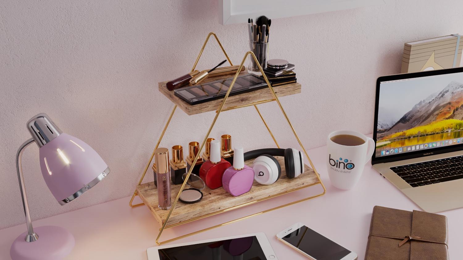 Verleihen Sie Ihrem Raum mit dem stilvollen Wandregal von Hanah Home aus Massivholz in Gold und Braun einen Hauch von Eleganz und Funktionalität.