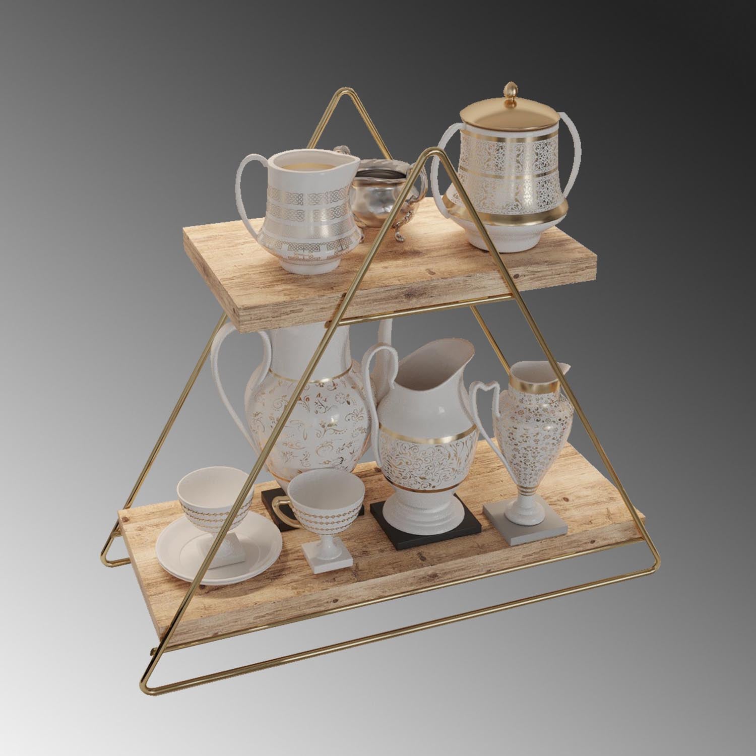 Entdecken Sie das elegante Wandregal von Hanah Home aus 100% Massivholz in Gold und Braun – die perfekte Kombination aus Stil und praktischer Aufbewahrung.