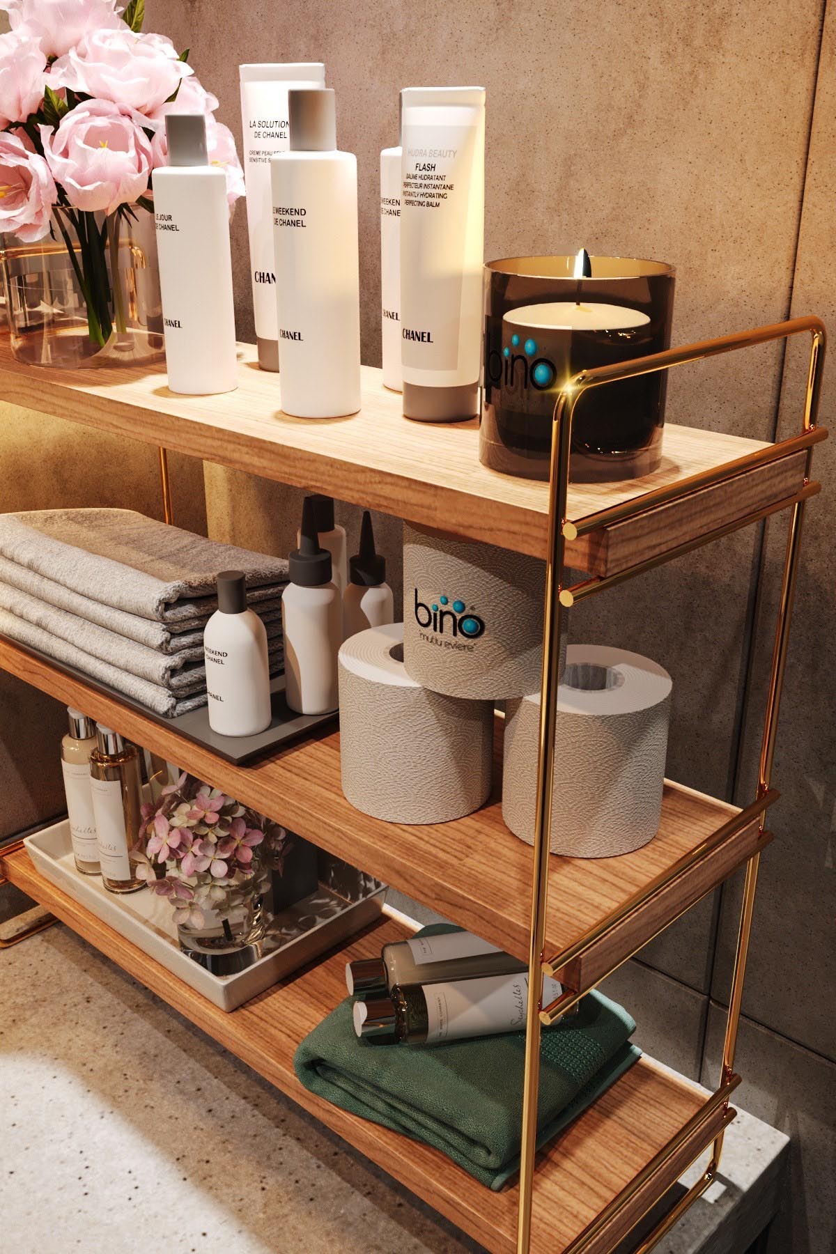 Gestalten Sie Ihr Zuhause mit dem eleganten 3-stufigen Organizer von Hanah Home. Aus massivem Holz und in edlem Gold-Braun, ideal für stilvolle Akzente.