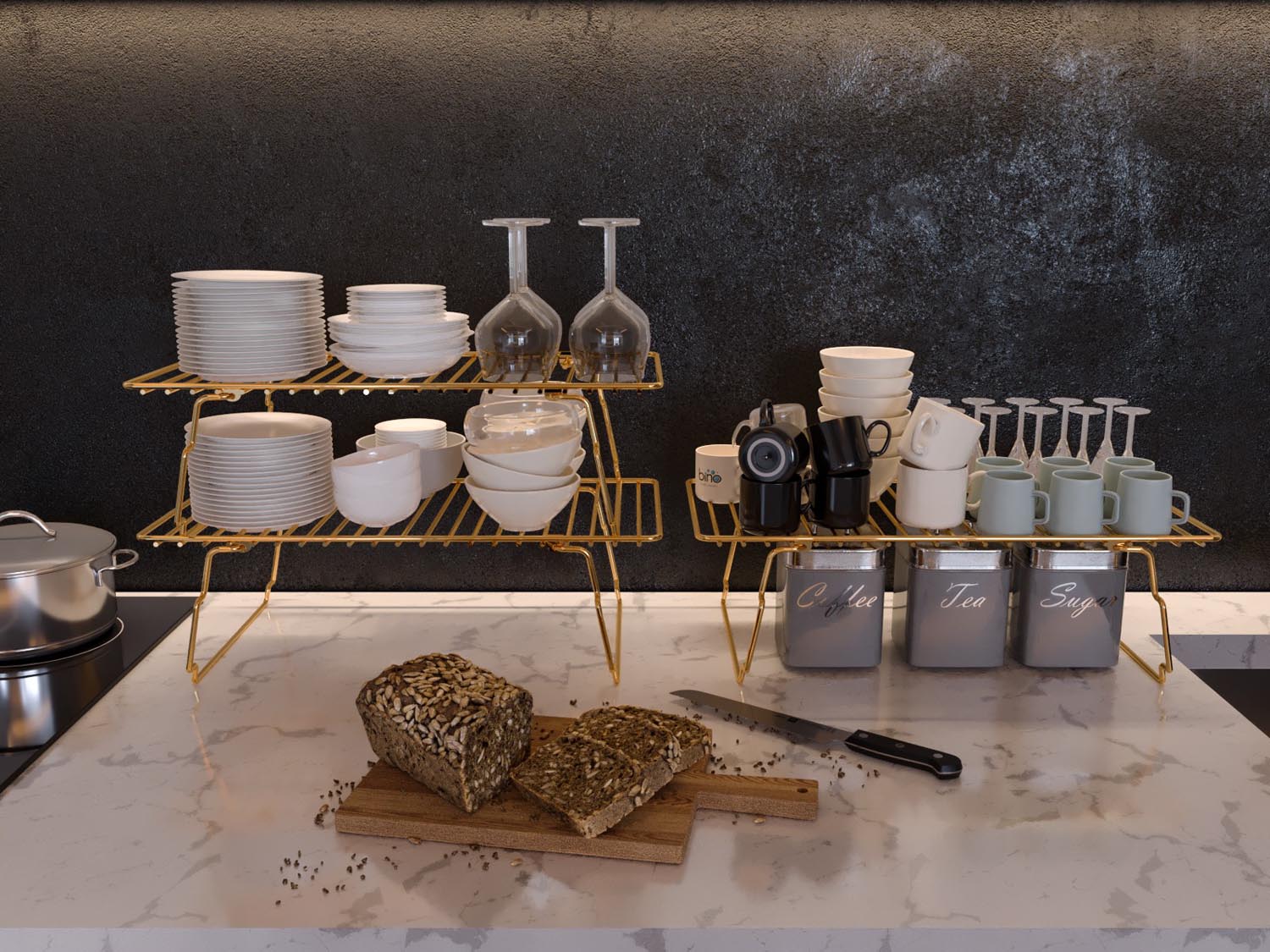 Verleihen Sie Ihrem Raum mit dem Dolap Ici Organizer Wandregal in Gold und Braun von Hanah Home einen Hauch von Eleganz. Perfekt für stilvolle Präsentationen und praktische Organisation.