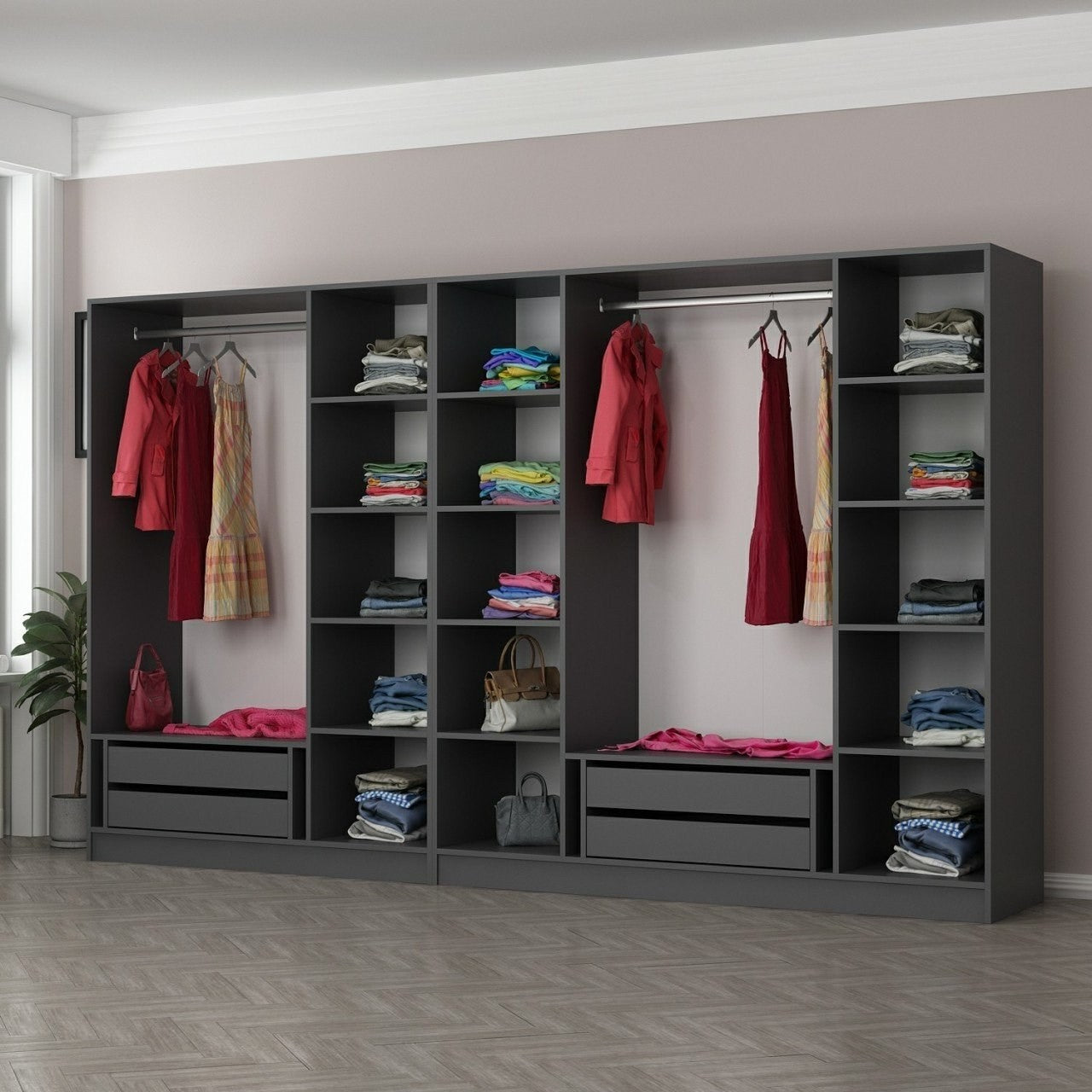 Verleihen Sie Ihrem Raum mit der Kale Garderobe von Hanah Home in Anthrazit Schwarz einen modernen Touch – funktional und elegant zugleich!