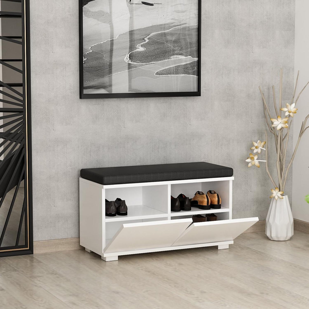 Drago Schuhschrank - Weiss in Weiss präsentiert im Onlineshop von KAQTU Design AG. Schuhbank ist von Hanah Home