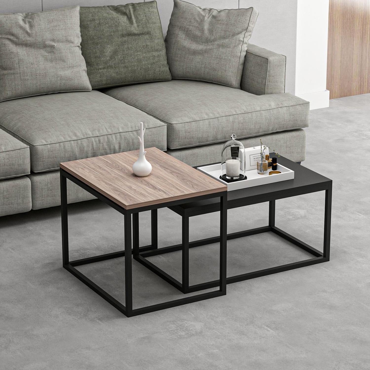 Eleganter Leka Sofatisch in Schwarz von Hanah Home – ideal für stilvolle Wohnräume. Robuste Bauweise und vielseitige Ablageflächen.