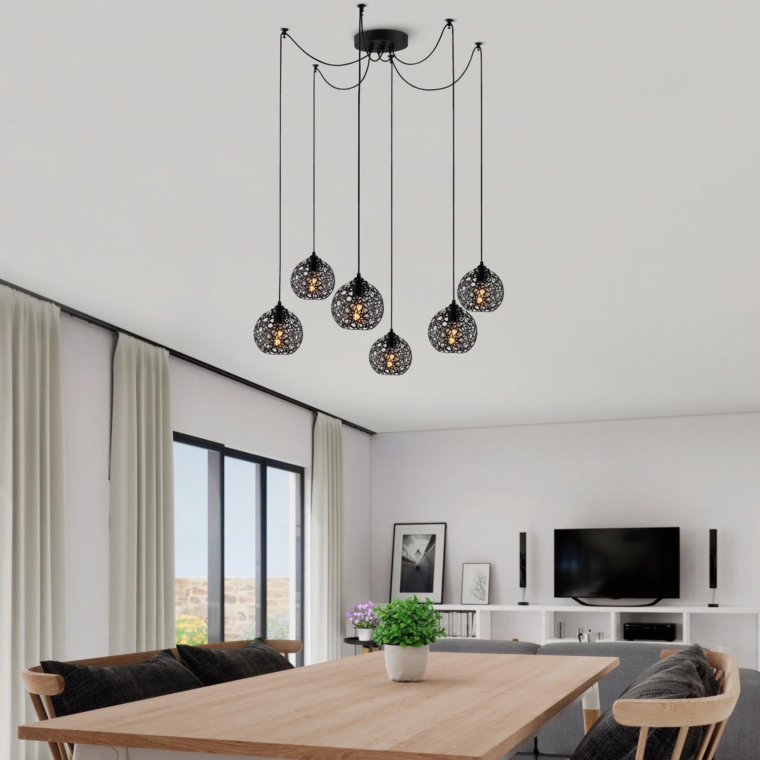 Entdecken Sie die elegante Fellini Pendelleuchte in Schwarz von Opviq. Perfekt für stilvolle Räume, verleiht sie jedem Interieur einen Hauch von Luxus.
