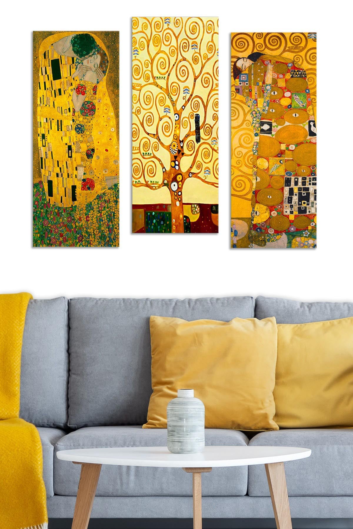 Entdecken Sie die faszinierende Welt von Gustav Klimt mit dem MDF0067 Set von Wallity. Diese kunstvollen MDF-Bilder verleihen Ihrem Raum Eleganz und Inspiration!