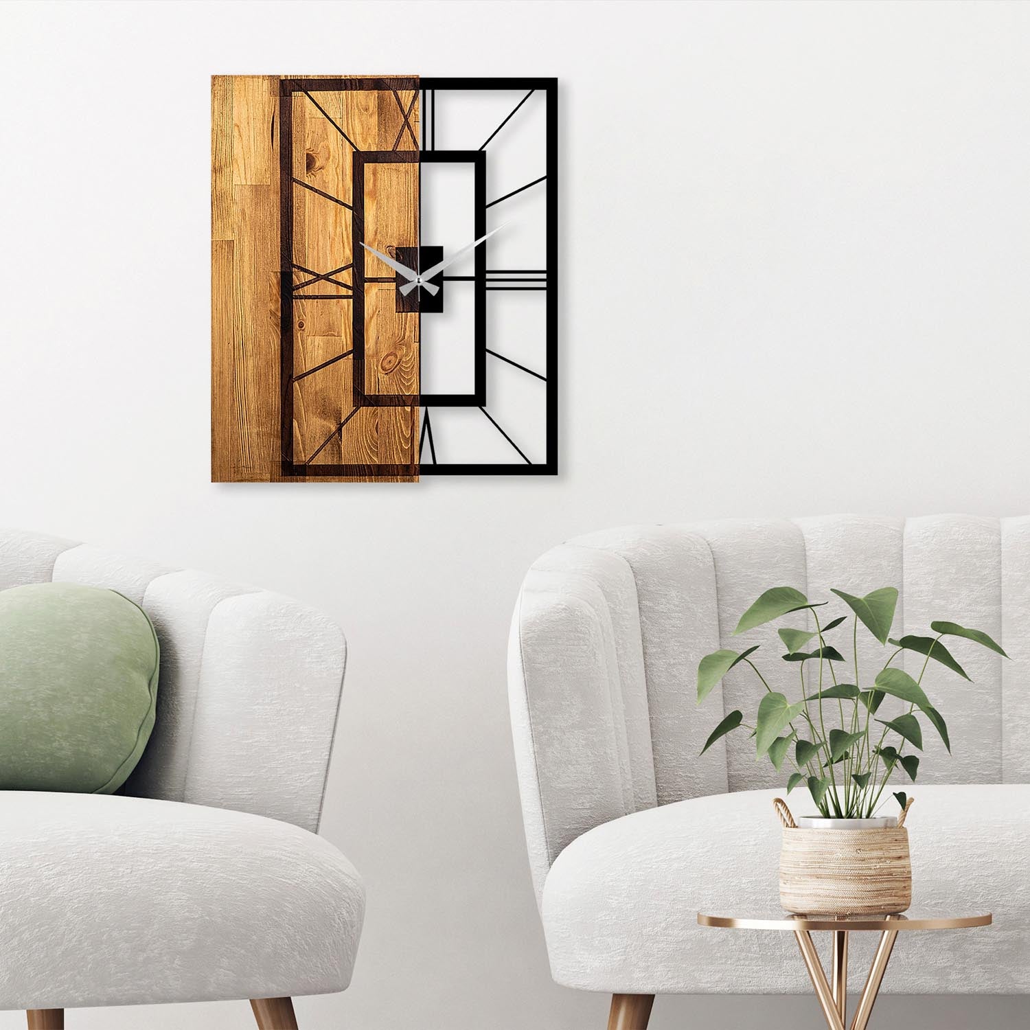 Verleihen Sie Ihrem Raum mit der Wooden Clock 37 in Lichtwalnuss Schwarz von Wallity einen Hauch von Eleganz. Diese einzigartige Wanduhr aus Holz ist ein zeitloses Kunstwerk.