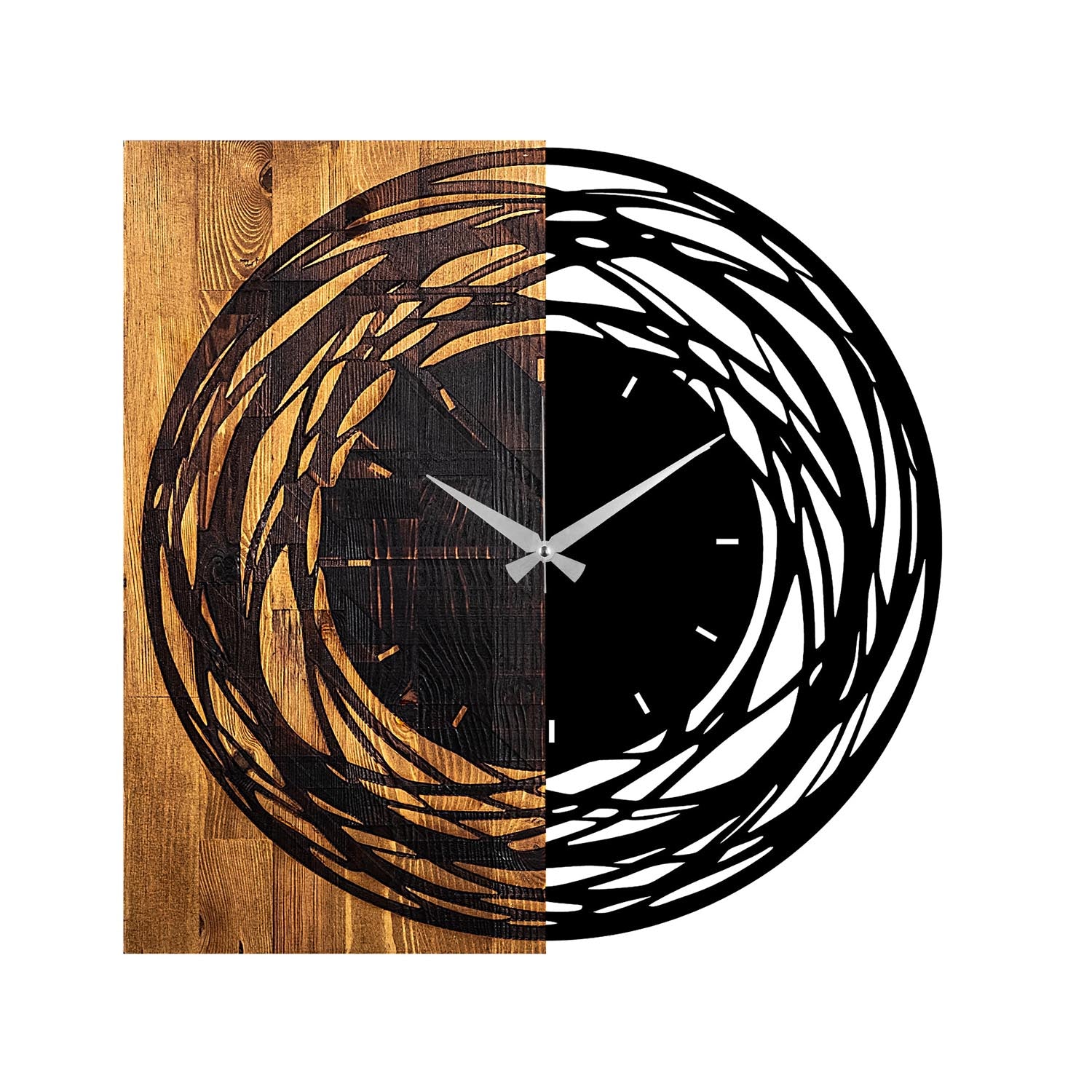 Verleihen Sie Ihrem Zuhause mit der Wooden Clock 39 in Lichtwalnuss Schwarz von Wallity einen Hauch von Raffinesse und natürlicher Schönheit.