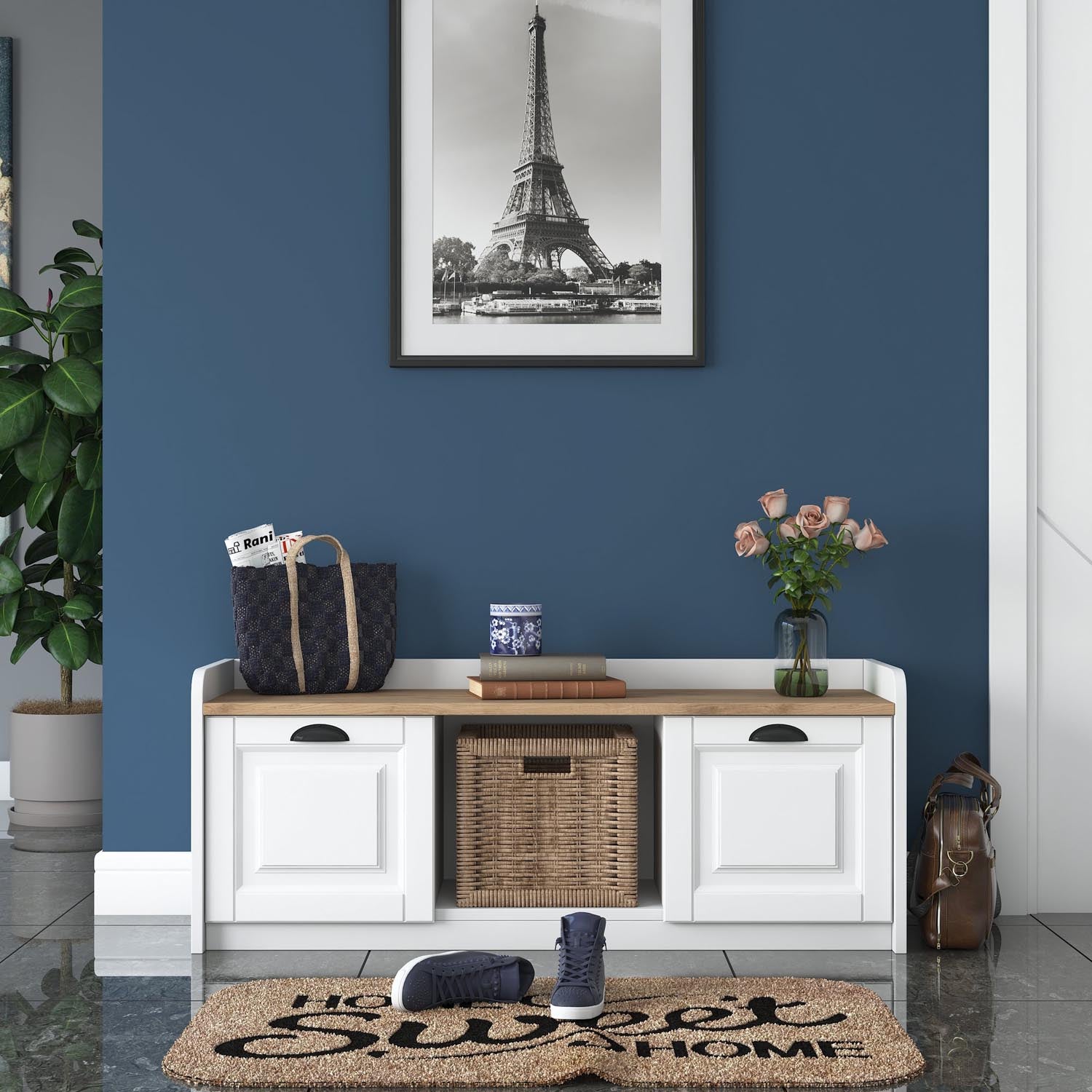 Entdecken Sie den eleganten P2 Schuhschrank in Weiß und Walnuss von Hanah Home – die perfekte Lösung für stilvolle Schuhorganisation!