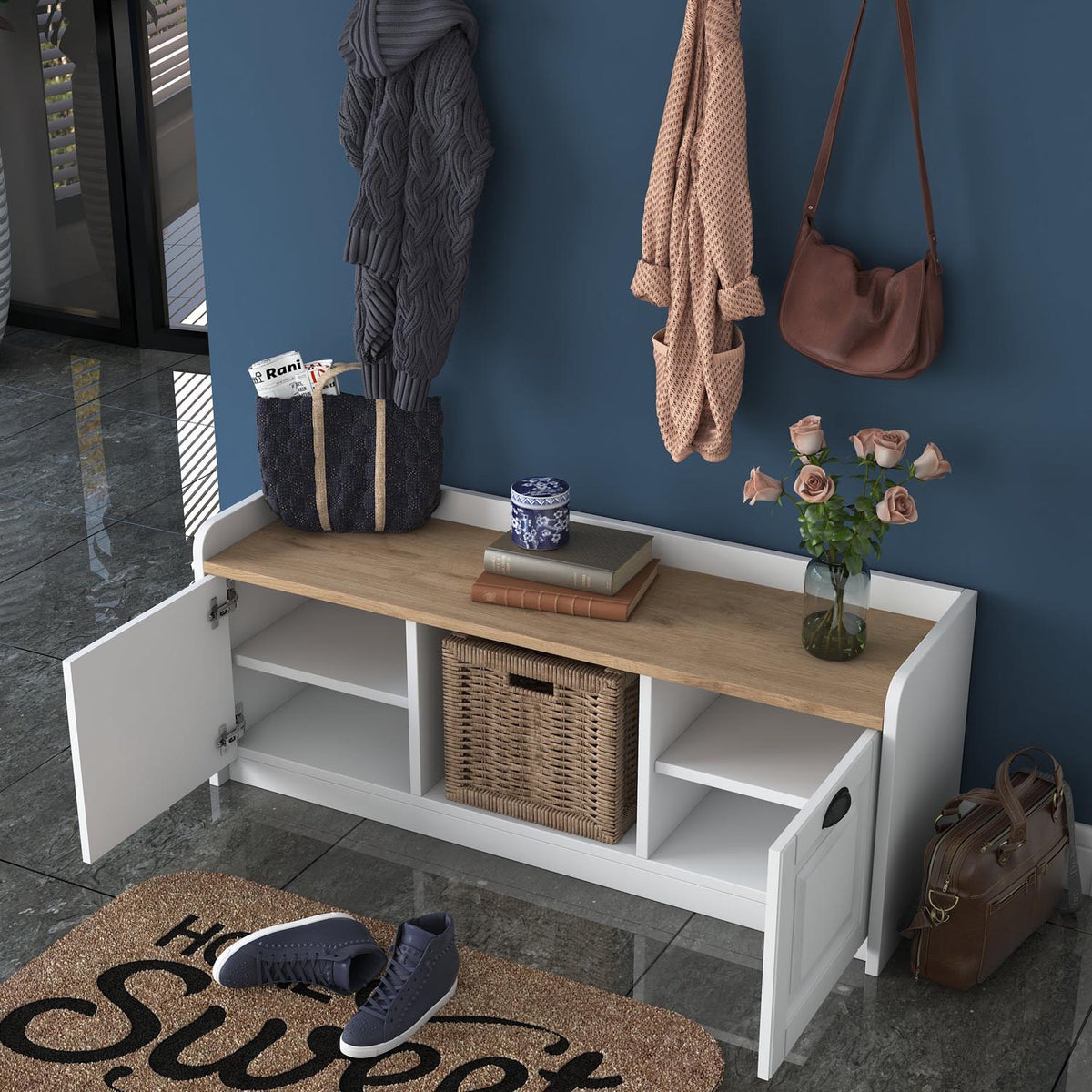 P2 Garderobe - Weisser Walnuss in Weisser Walnuss präsentiert im Onlineshop von KAQTU Design AG. Garderobe ist von Hanah Home