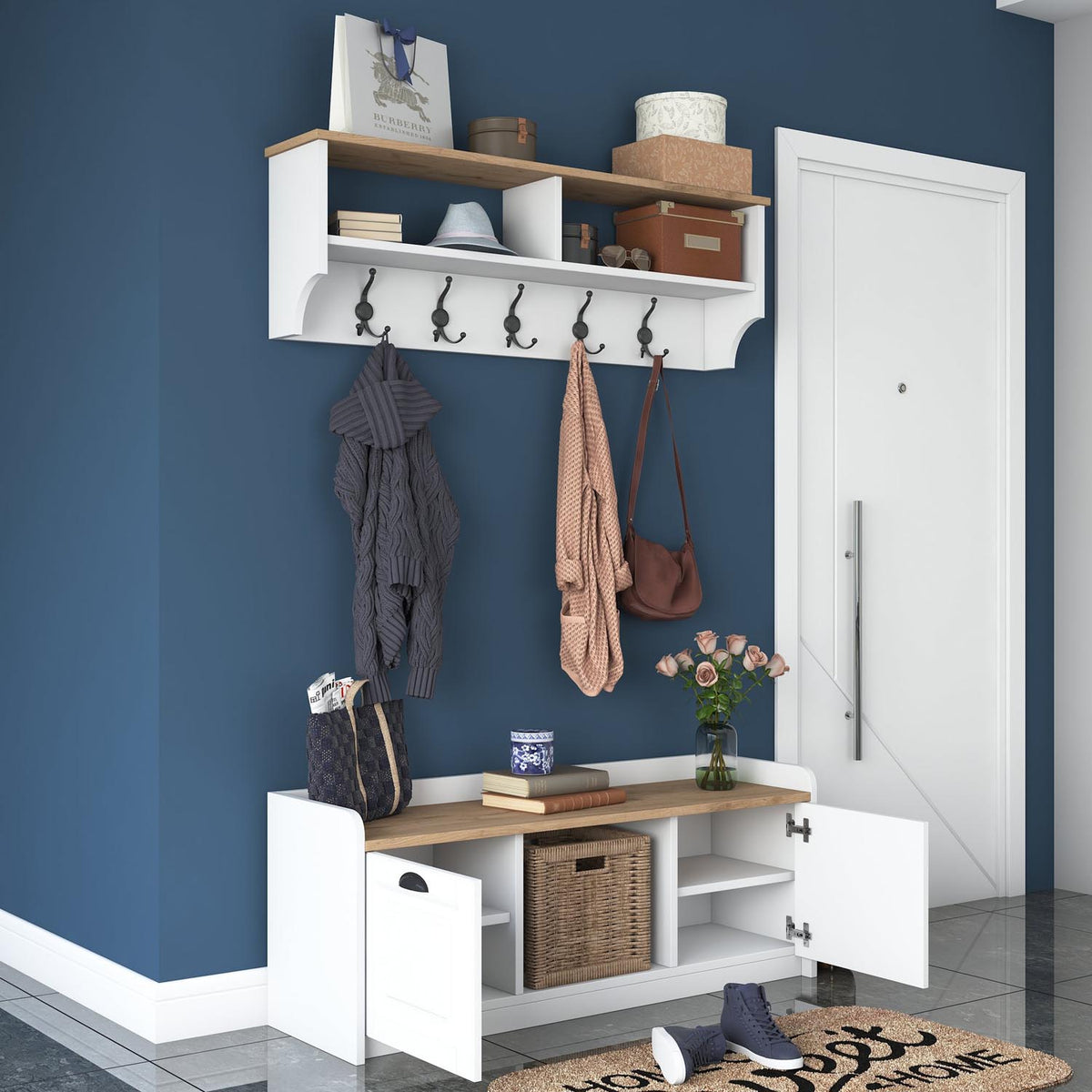 P2 Garderobe - Weisser Walnuss in Weisser Walnuss präsentiert im Onlineshop von KAQTU Design AG. Garderobe ist von Hanah Home
