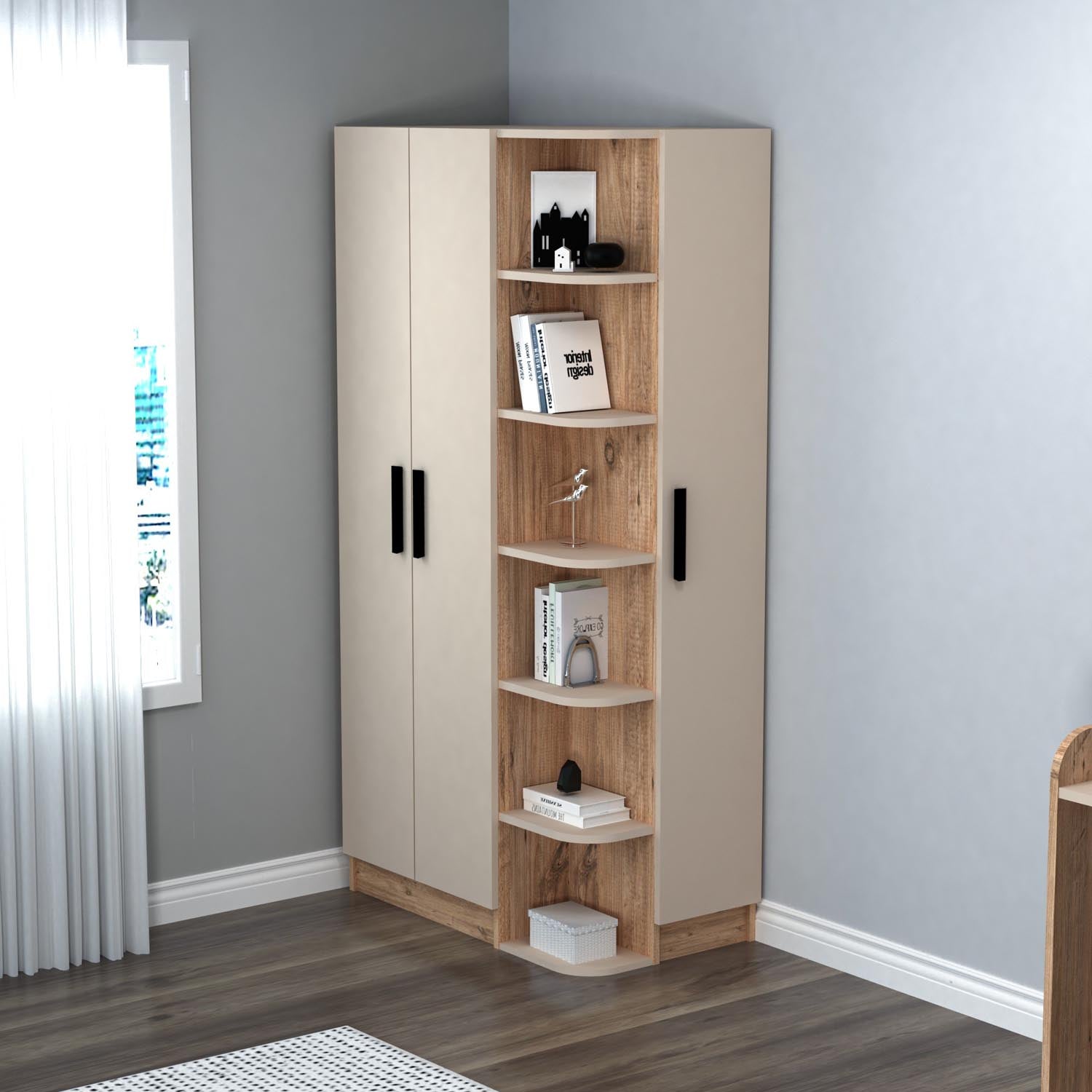Entdecken Sie die Luses Garderobe in atlantischer Kiefer Beige von Hanah Home – stilvoll, funktional und ideal für Ihr Zuhause!