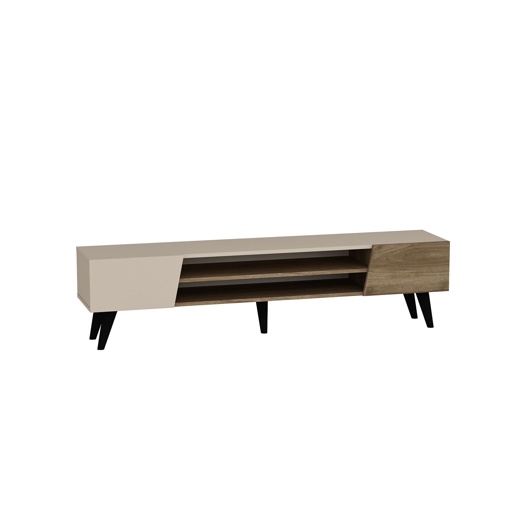 Entdecken Sie das elegante Clark Sideboard von Hanah Home in Walnuss und Beige. Perfekt für stilvolle Ordnung und einladende Wohnräume.