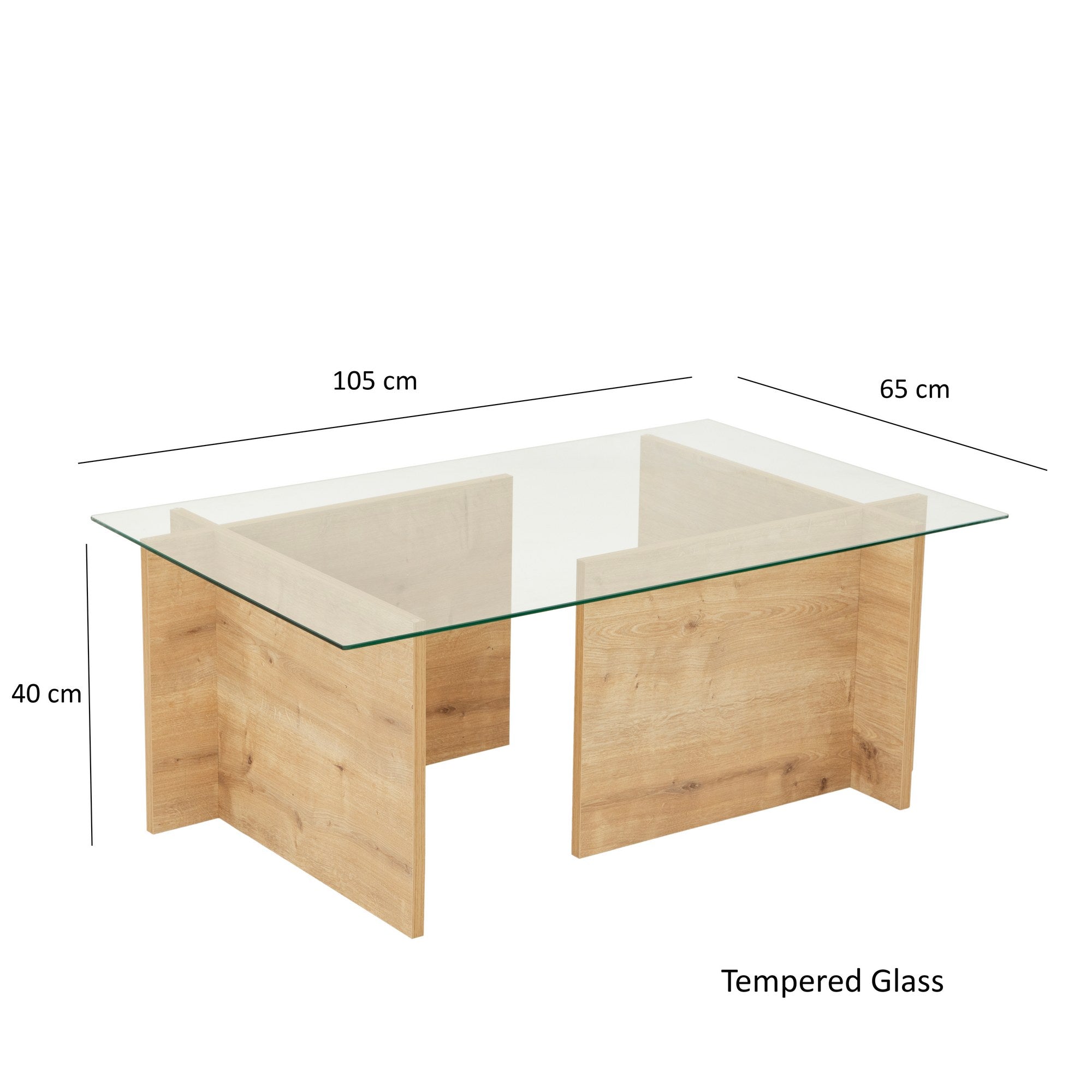 Erleben Sie den Escape Sofatisch von Hanah Home: Elegante Saphir-Eiche und robustes Glas vereinen sich für zeitlose Schönheit und Funktionalität.