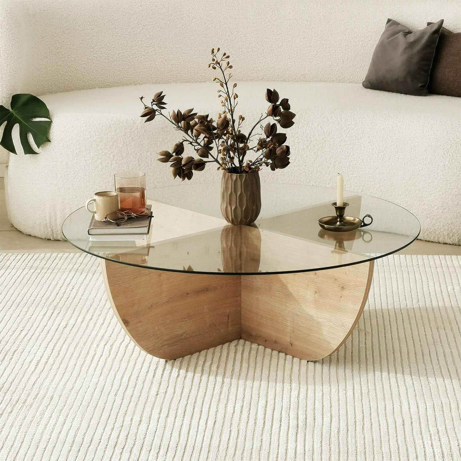 Eleganter Lily Sofatisch in Saphir-Eiche von Hanah Home. Hochwertiges Design, ideal für stilvolle Wohnräume. Jetzt entdecken!