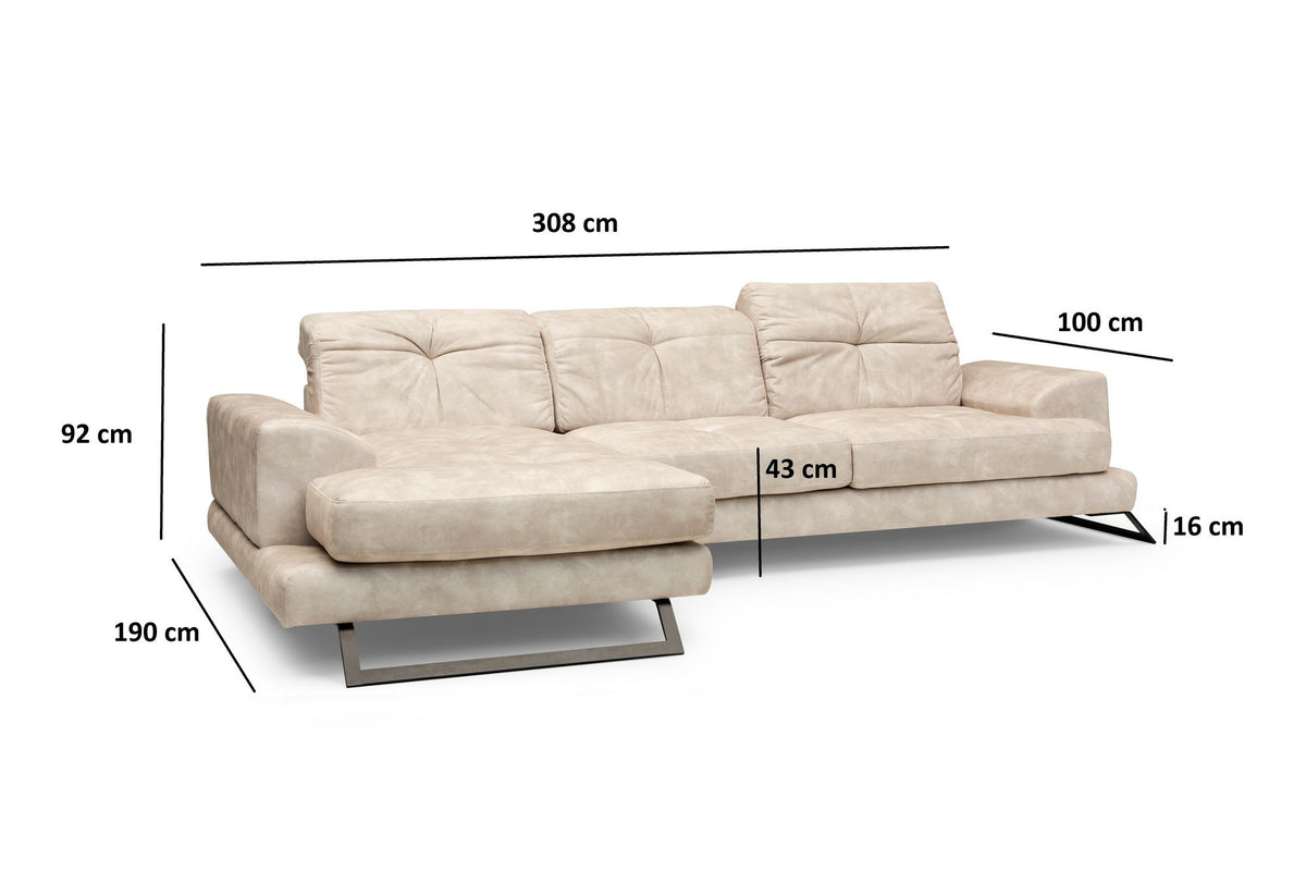 Frido Corner Left (Chl+3R) Ecksofa - Beige in Beige präsentiert im Onlineshop von KAQTU Design AG. Ecksofa ist von Atelier Del Sofa