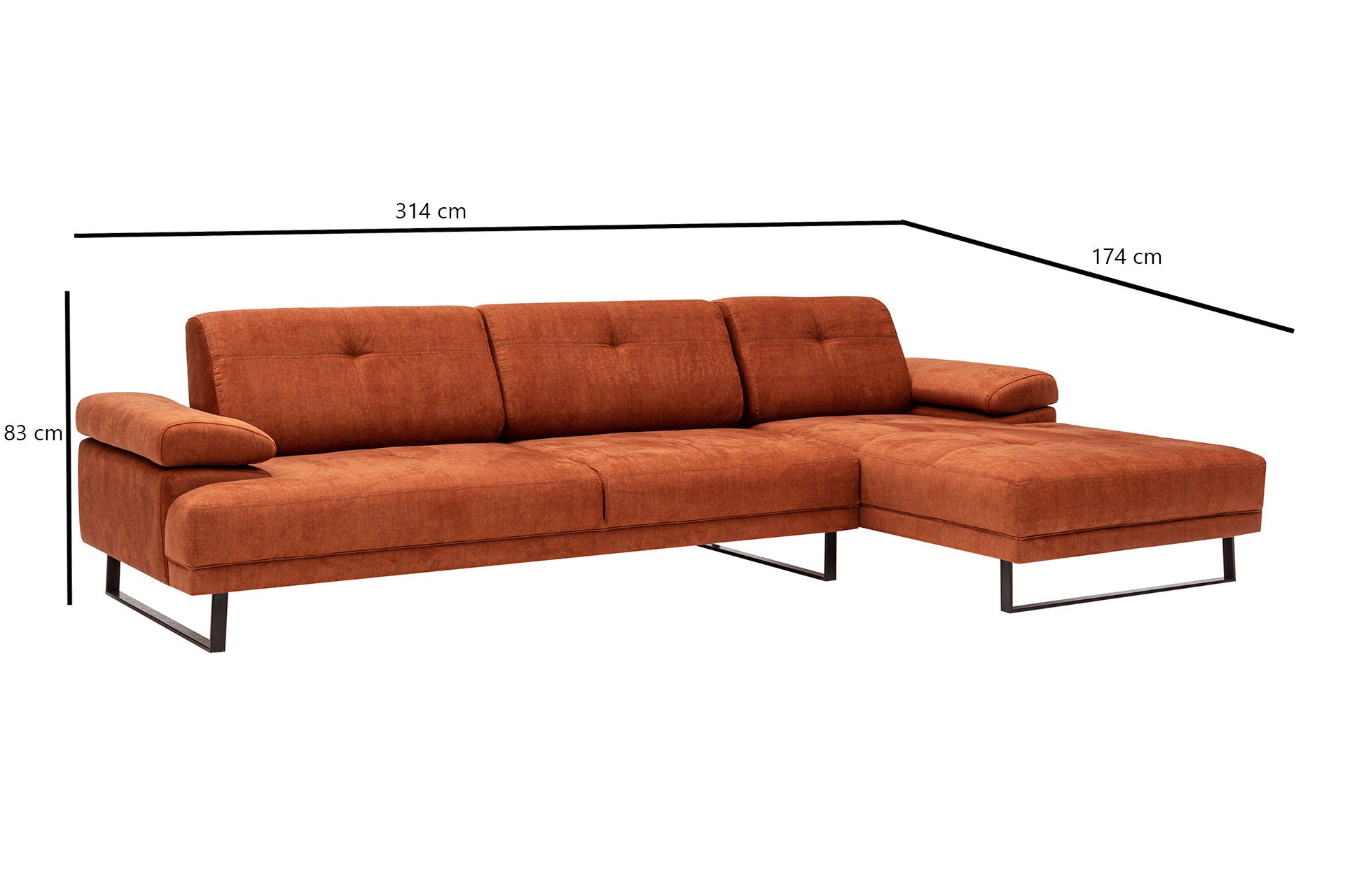 Verleihen Sie Ihrem Wohnraum mit dem Mustang Large Right Ecksofa in Orange von Atelier Del Sofa einen Hauch von Eleganz und Gemütlichkeit.