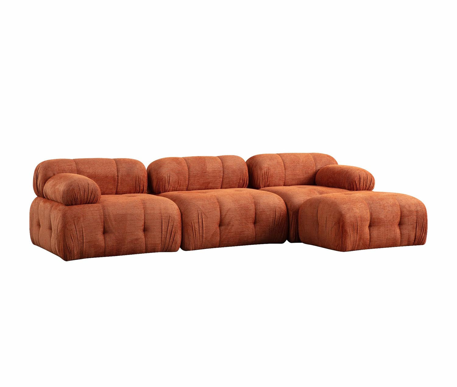 Setzen Sie mit dem Petite 3 Ecksofa in lebhaftem Orange von Atelier Del Sofa ein stilvolles Highlight in Ihrem Wohnraum – Komfort trifft auf modernes Design.