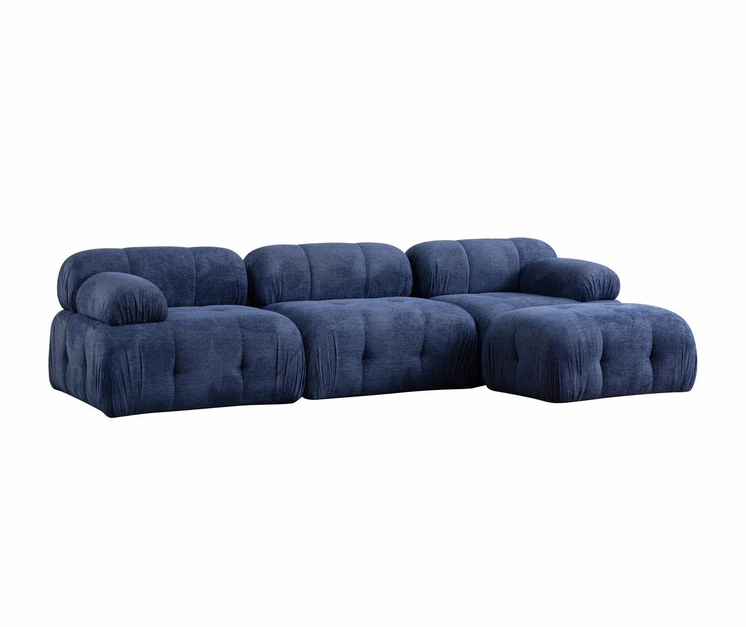 Entdecken Sie das Petite 3 Ecksofa in Nachtblau von Atelier Del Sofa – ein elegantes Design, das Komfort und Stil vereint und Ihr Wohnzimmer aufwertet.