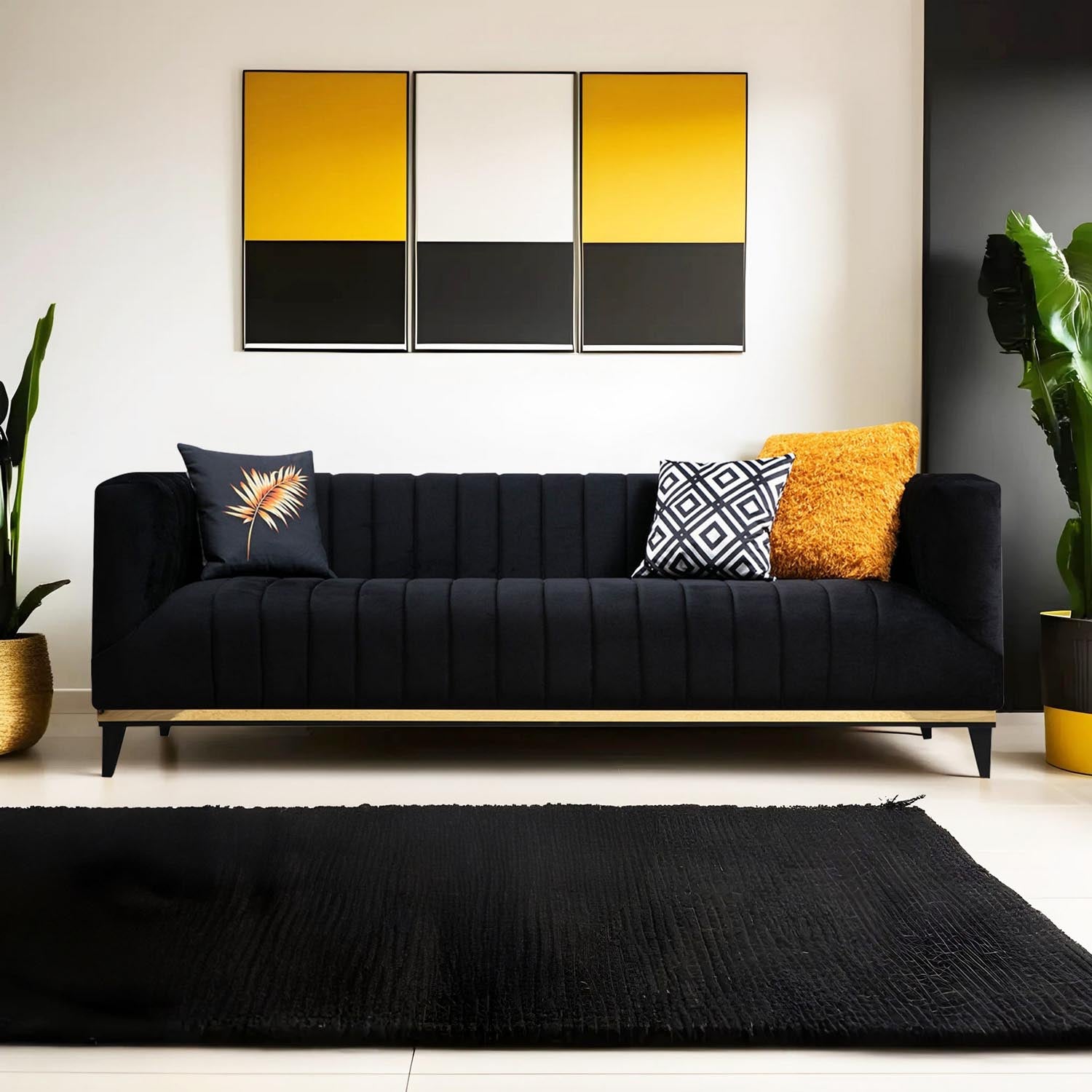 Entdecken Sie das Bellino 3er Sofa in elegantem Schwarz Gold von Atelier Del Sofa – der perfekte Mix aus Glamour, Komfort und zeitloser Eleganz für Ihr Zuhause.