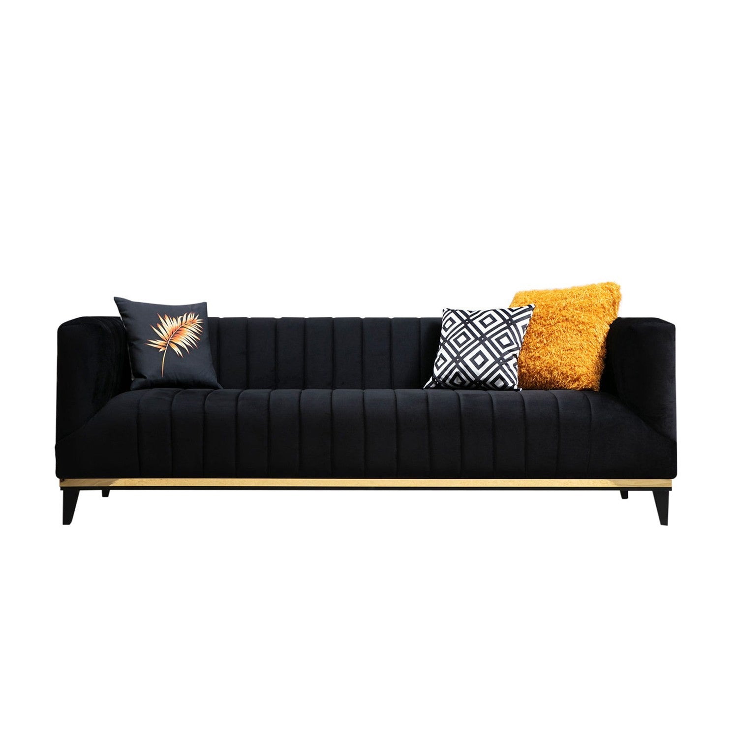 Entdecken Sie das Bellino 3er Sofa in edlem Schwarz Gold von Atelier Del Sofa – ein Meisterwerk, das Luxus und zeitlose Eleganz in Ihr Zuhause bringt.