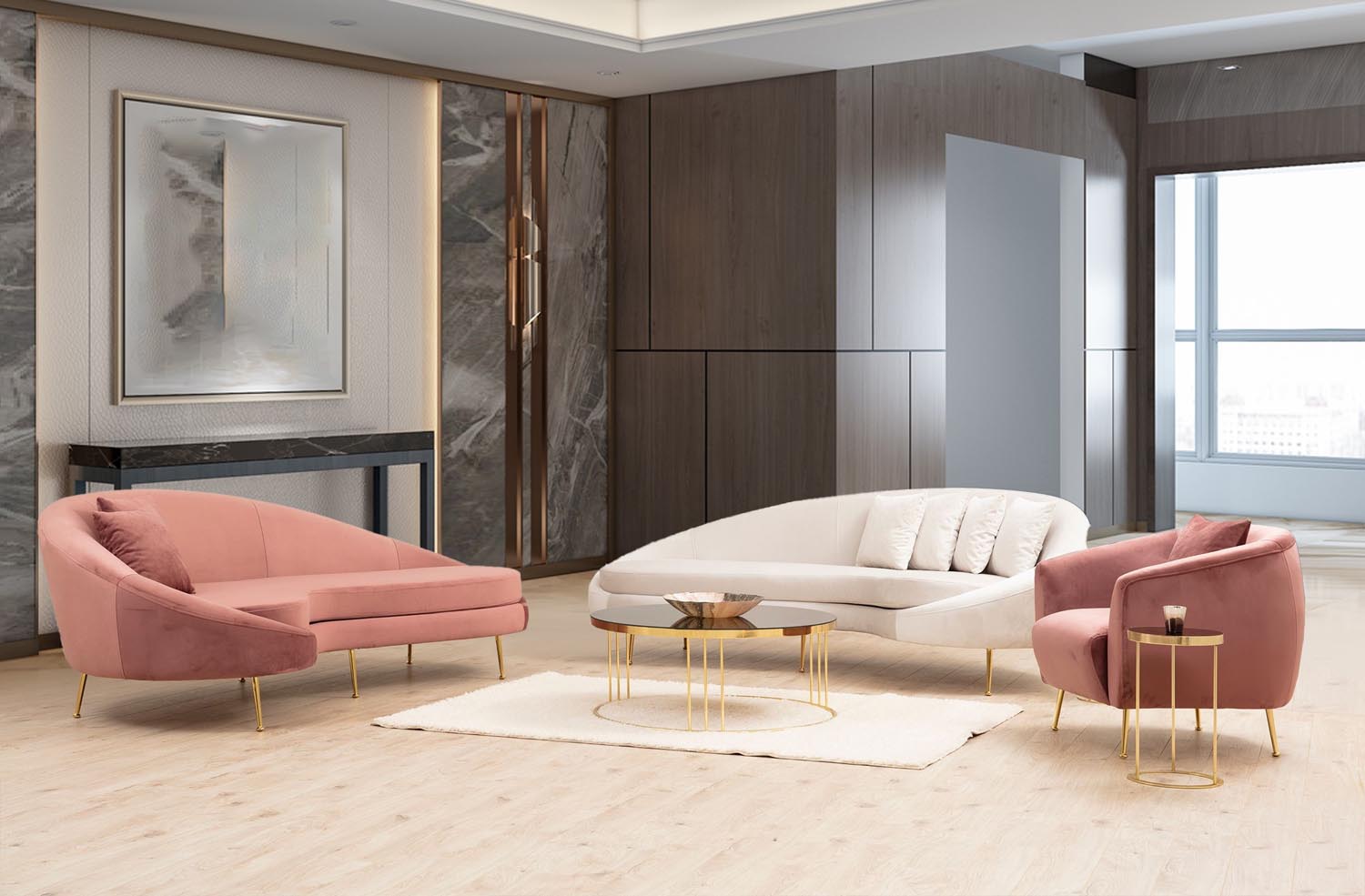Erleben Sie mit dem Eses Left 3er Sofa in Rosa von Atelier Del Sofa eine harmonische Verbindung aus Eleganz und Komfort, ideal für jedes Zuhause.