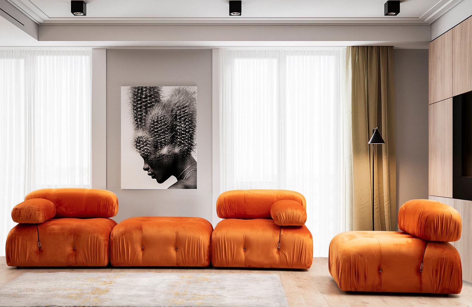 Erleben Sie das Bubble 1R Sofa in lebhaftem Orange von Atelier Del Sofa – ein elegantes, modulares Design, das höchsten Komfort und Anpassungsfähigkeit bietet.