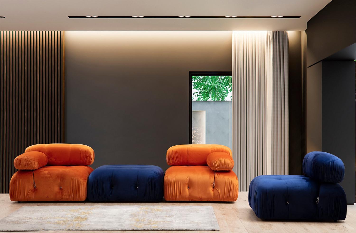 Entdecken Sie das Bubble 1R Sofa in strahlendem Orange von Atelier Del Sofa – ein stilvolles, modulares Möbelstück, das Komfort und Flexibilität vereint.