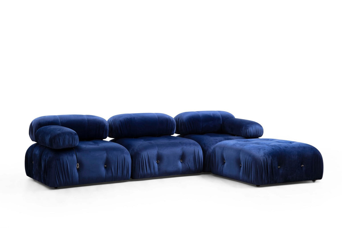 Runder Pouf Bubble Tuffet in Blau mit Polyesterbezug, Buchenholz-Spanplatten-Gestell und schwarzen Kunststoffbeinen, Modell von Atelier Del Sofa