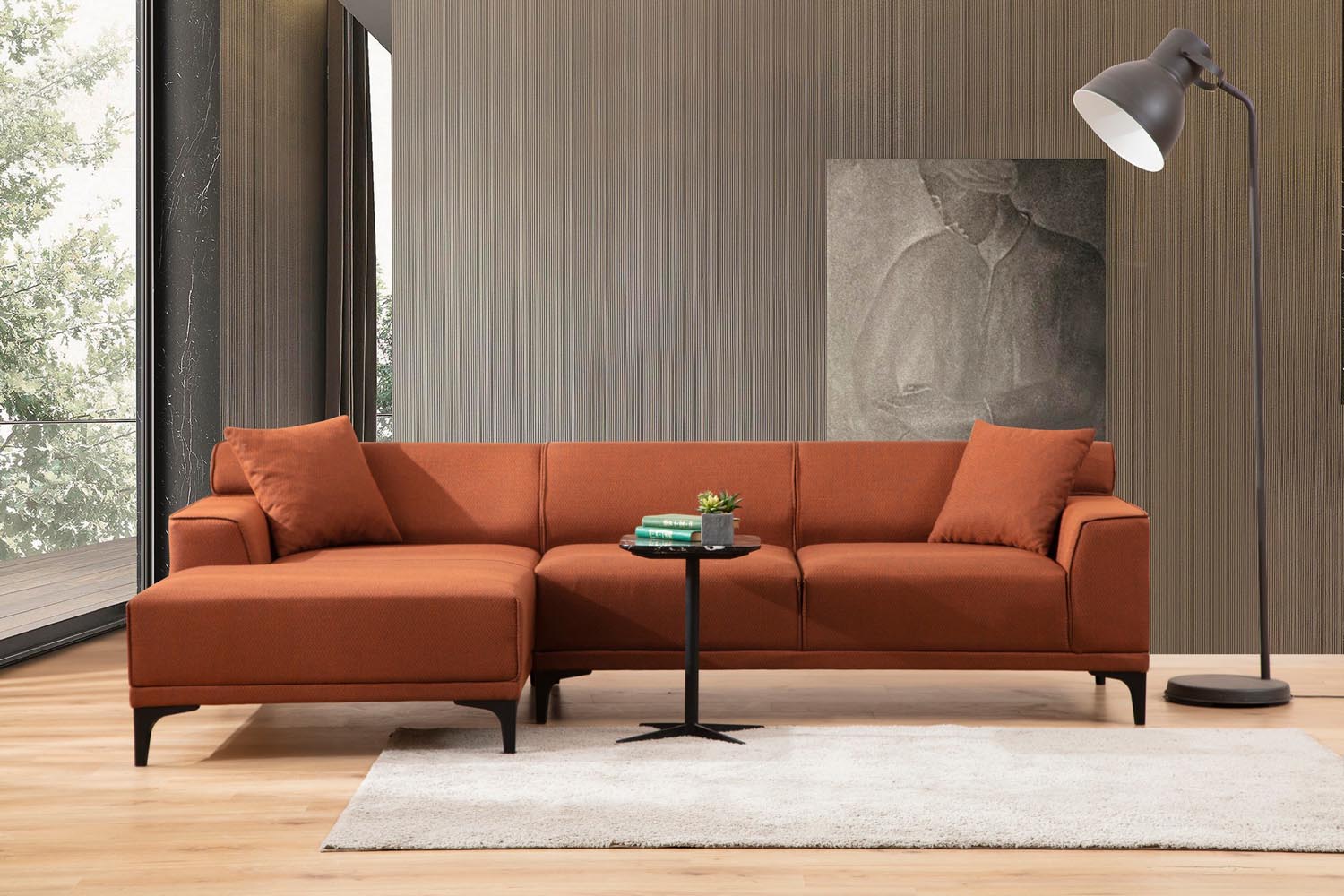 Entdecken Sie das stilvolle Petra L Corner Ecksofa in lebhaftem Orange von Atelier Del Sofa. Perfekt für ein modernes Wohnzimmer!