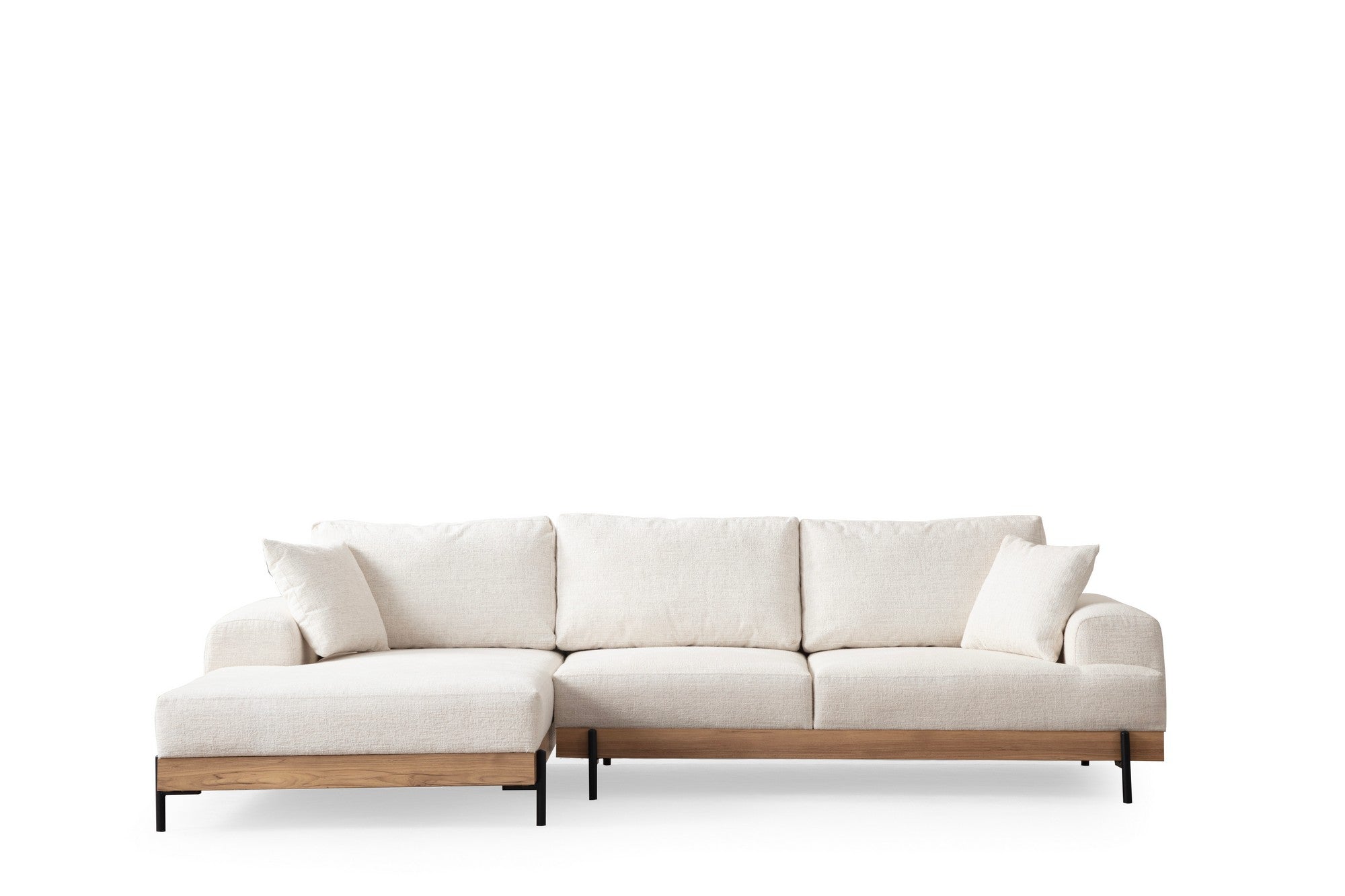 Entdecken Sie das elegante Eti Oak Left Ecksofa in Weiß – der perfekte Ort für Entspannung und geselliges Beisammensein in Ihrem Zuhause.